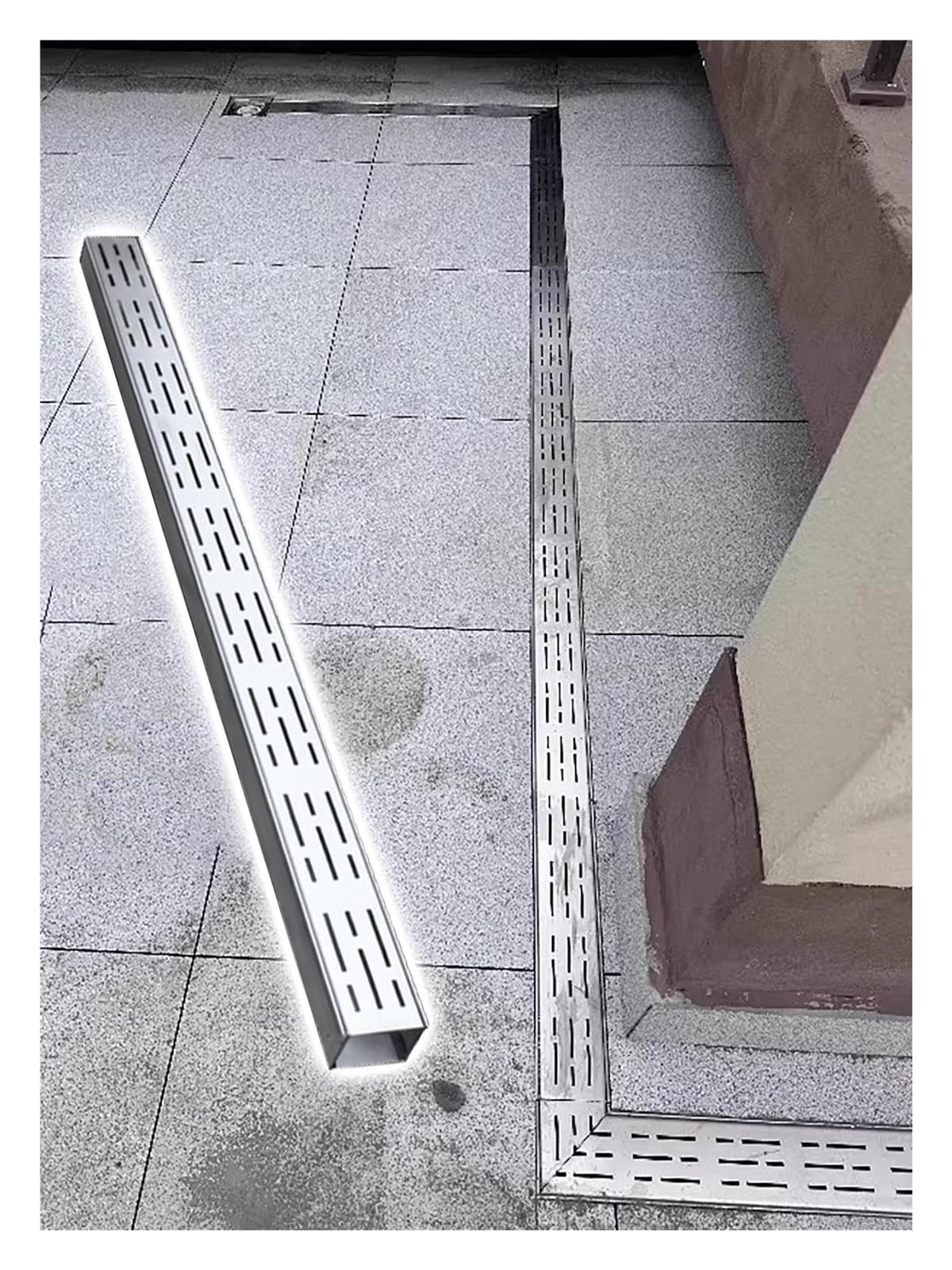 Kit di drenaggio modulare Sottile per Trincea - Sistema di drenaggio per Pavimenti in Acciaio Inossidabile per Esterni, Patio e Garage Interni con griglia e connettore Rimovibili, griglia di