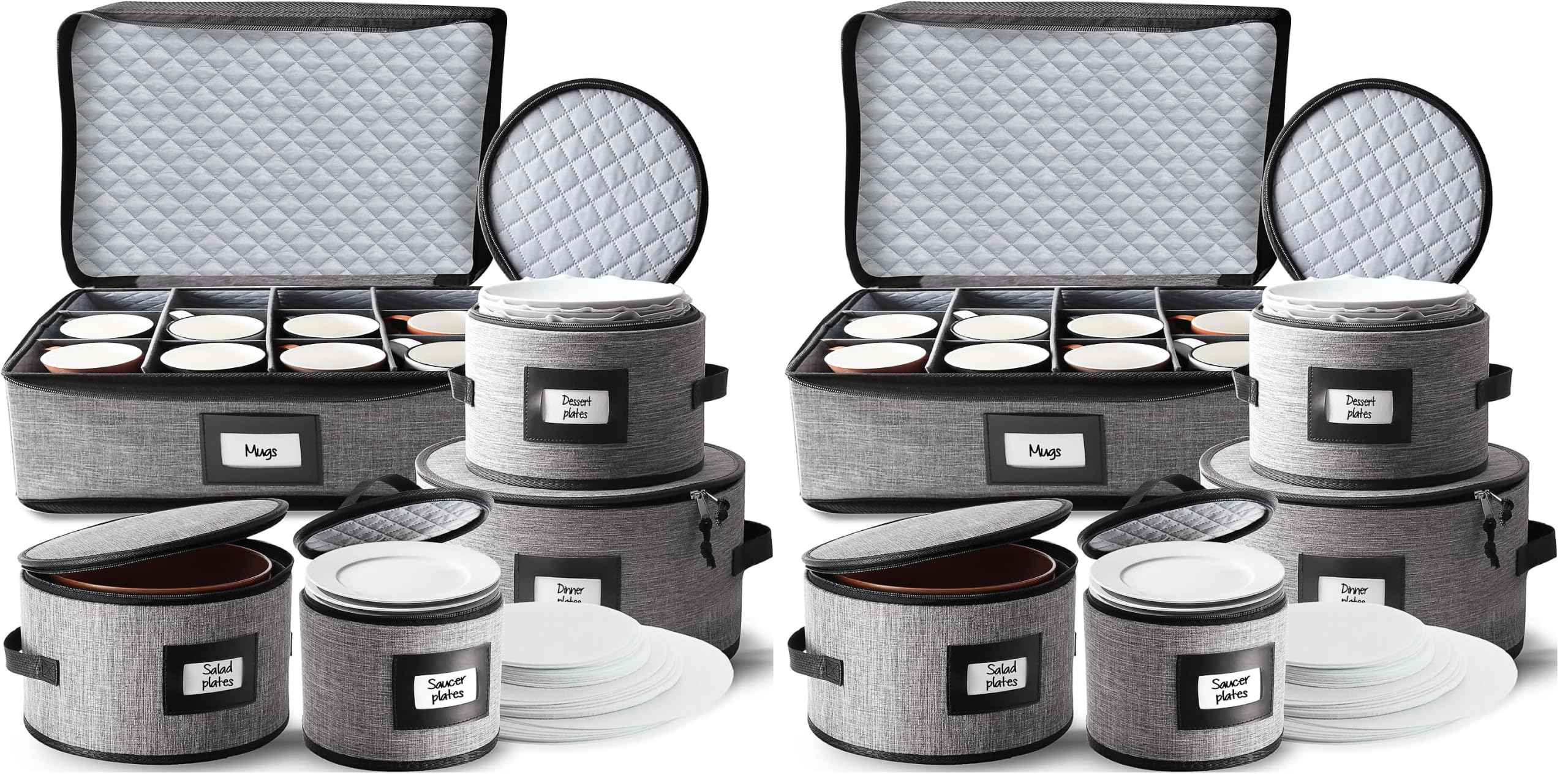 Hearth &amp; Harbor Fine China Storage Containers Hard Shell, Grey, 5 PC China Storage Set (Pack of 2)