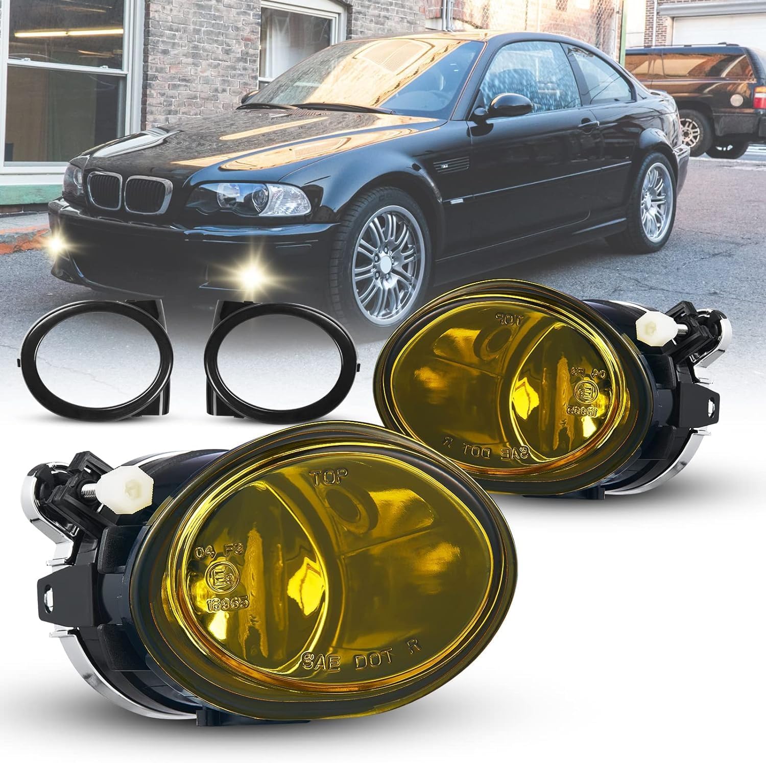 Fog Lights lamps for E46 2001-2005 BMW 3 Series 320i 323i 325i 325xi 330i 330xi w/Sport Package Only 2001-2006 BMW M3 Fog Lamps Light mout assembly A Pair (Yellow Lens)