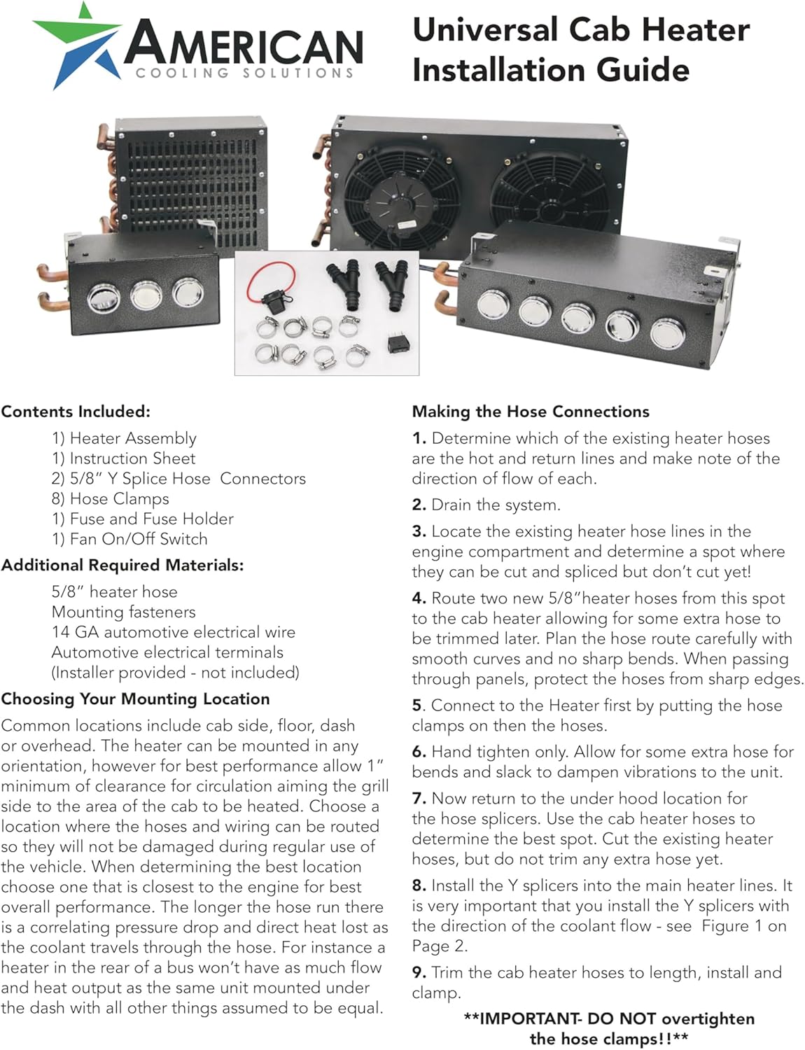 12 Volt Universal Auxiliary Cab Heater | 3,000 BTU | Fits Tractor, Truck, Bus, Van, Car, UTV | 2V Fan Motor & Heat Outlet Ports | Compact Size | Installation Kit Included