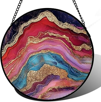 Stained Glass Window Hanging Abstract Ocean Waves 6.3" - Suncatcher Door Garden Sunroom Sun Catcher Decor Housewarming Birthday for Mom Grandma Home Owner Woman