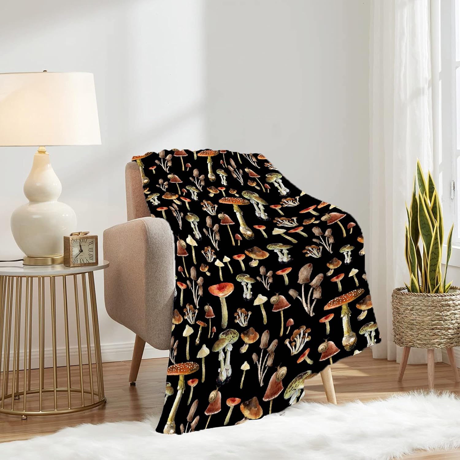 Vintage Mushroom Collage Blanket Throw, Ultral Soft Warm Lightweight Flannel Fleece Micro Fungus Lover Blanket Suit for Bed Couch Sofa Travel Gift Home Mushroom Decor 60"x50" M for Teens