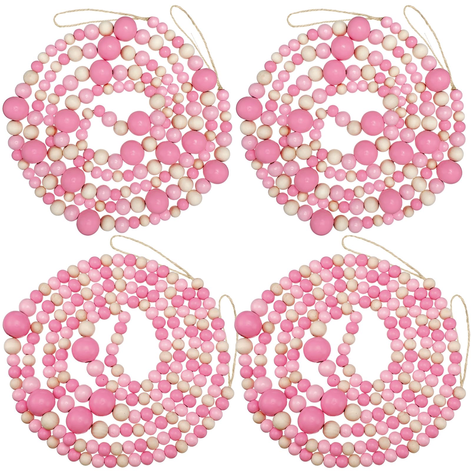 Bucherry Lot de 4 guirlandes de perles en bois de Noël de 8 m de style bohème et rustique, décoration d'intérieur à suspendre pour mur de sapin de Noël, 2,5 m (blanc, rose)