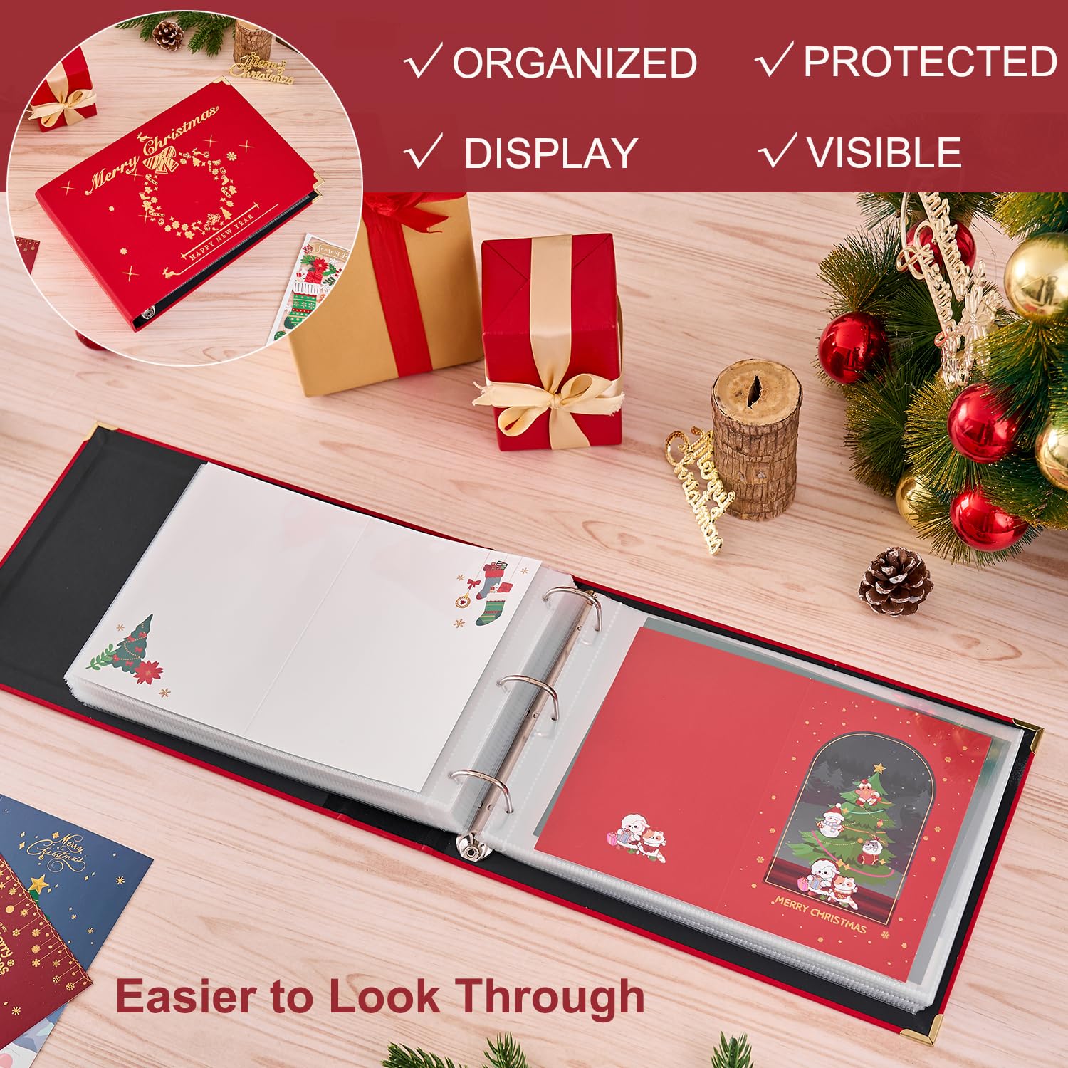 Amazon.com: MANWU Christmas cards organizer binder album, greeting cards  display organization Storage Holder, Cardkeeper special cards leather book,  holds 100 cards (Golden) : Office Products
