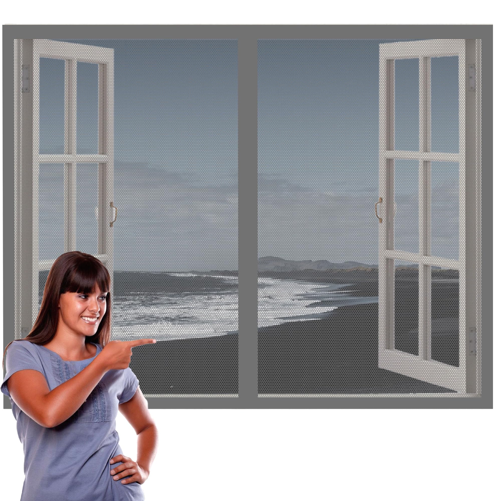 Window Fly Screen 170 x 90 cm with Selfadhesive Window Netting for Insects Easy Installation for Windows Doors and Patio Screens, Grey