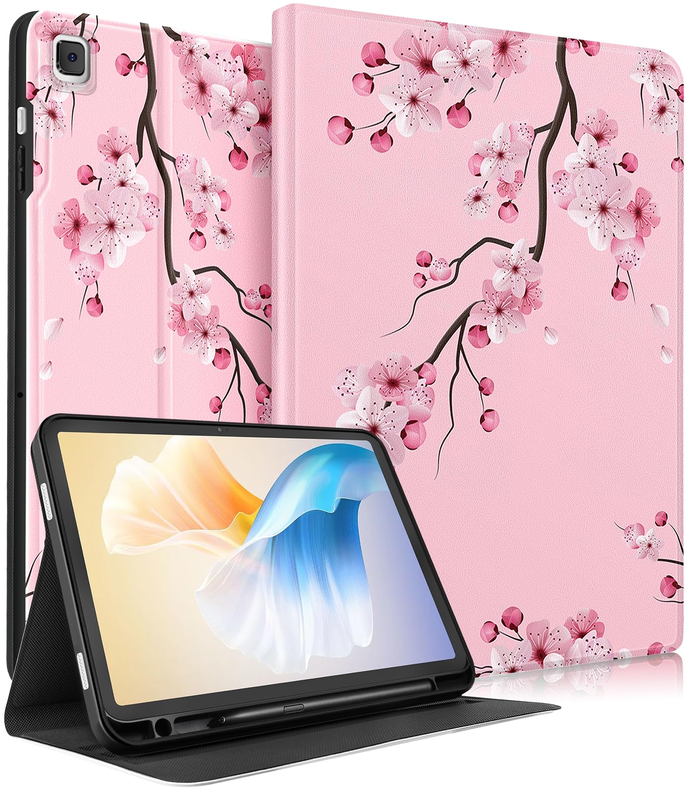 Wazzasoft for Samsung Galaxy Tab A7 Case 10.4 Inch for Women Girls Folio Cover with Pencil Holder Cute Pretty Design Girly Floral Flower Kawaii Unique