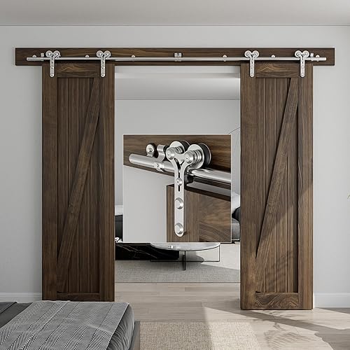 Miniatura 2 de CCJH Kit de herrajes para puerta corredera de acero inoxidable de 5.5 pies, resistente y suave, kit de puerta de granero de madera para puerta