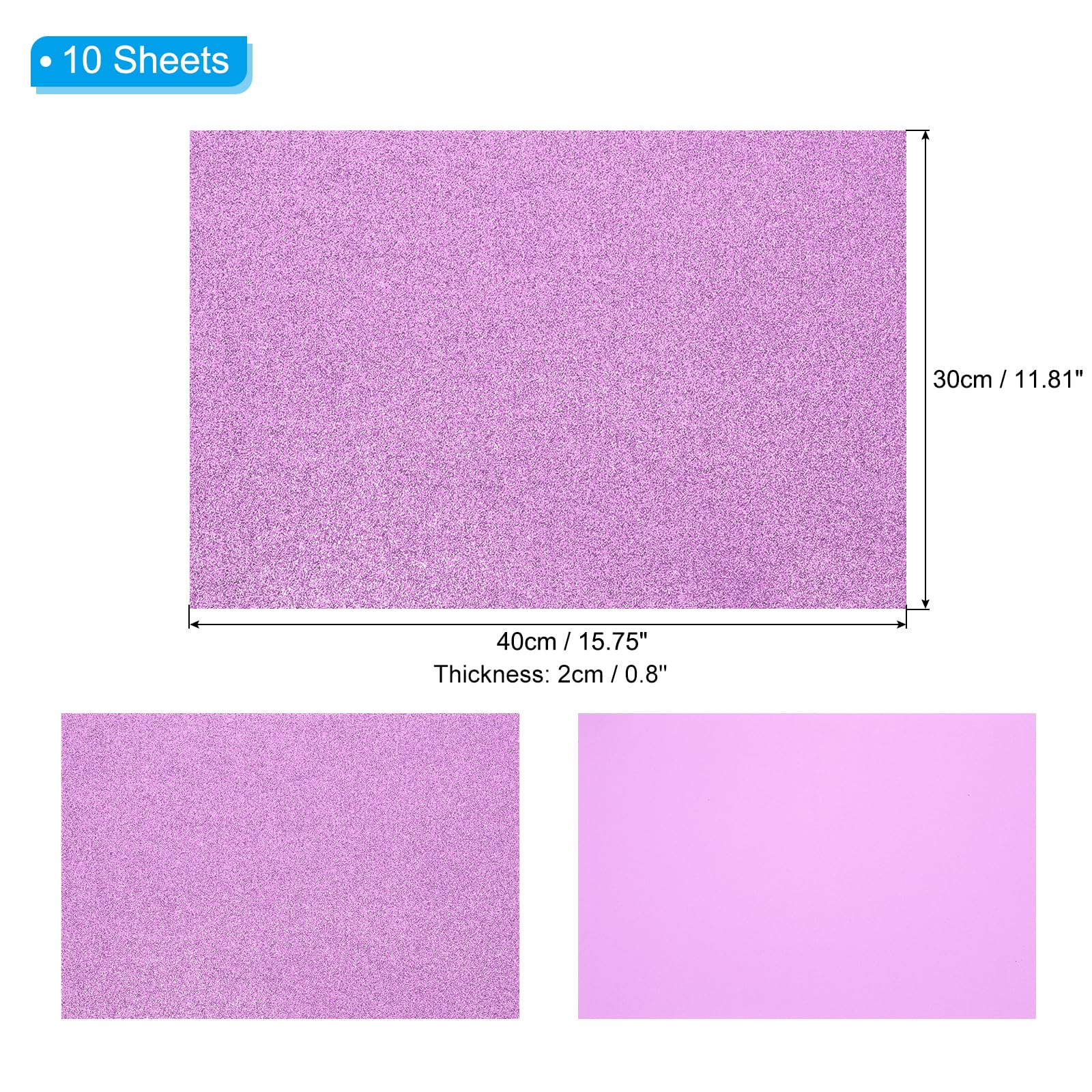 PATIKIL 10 Sheets 2mm Glitter Foam Sheet, 16" x 12" Lavender Sparkle EVA Paper, 16x12" - Image 2