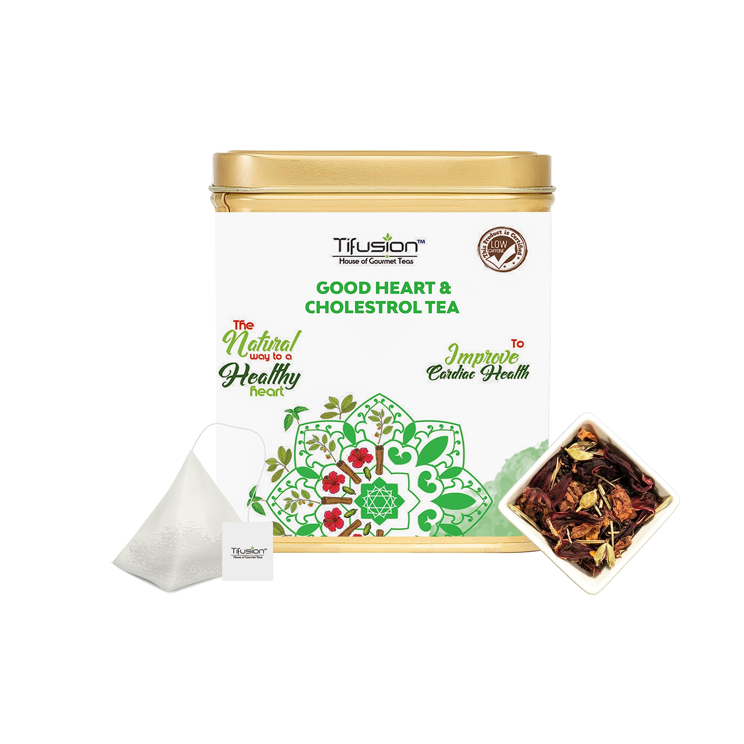 Tifusion Hibiscus Tea with Arjun Bark, Hawthorne Hibiscus Ashwagandha Rooibos Natural Whole Loose leaf Tea for Healthy Heart and Helps in Improving Immune System 30 Tea Bags, 30 Serving Cups