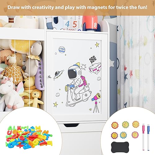 Miniatura 3 de Organizador de almacenamiento de juguetes de 37.4 pulgadas de alto con almacenamiento de animales de peluche, organizador de juguetes con pizarra