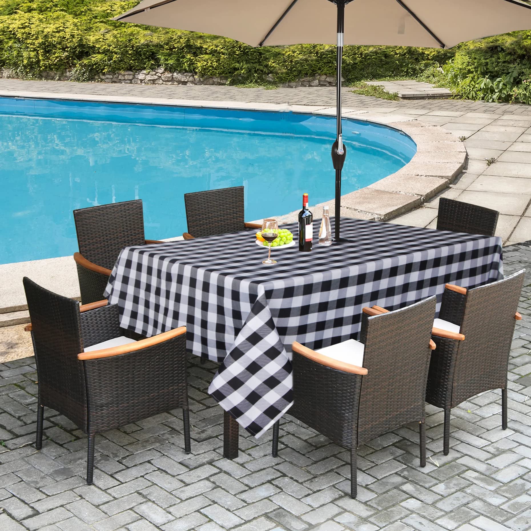 Nappe D'extérieur Ronde Imperméable Avec Trou De Parasol - Motif Fleurs De Cerisier, Taille Ajustable