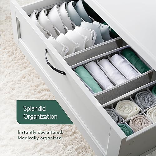 Miniatura 2 de Organizador de cómoda, 4 unidades, organizadores de cajones de tela gris (4 tamaños con 45 ranuras), organizador de cajones plegables para ropa