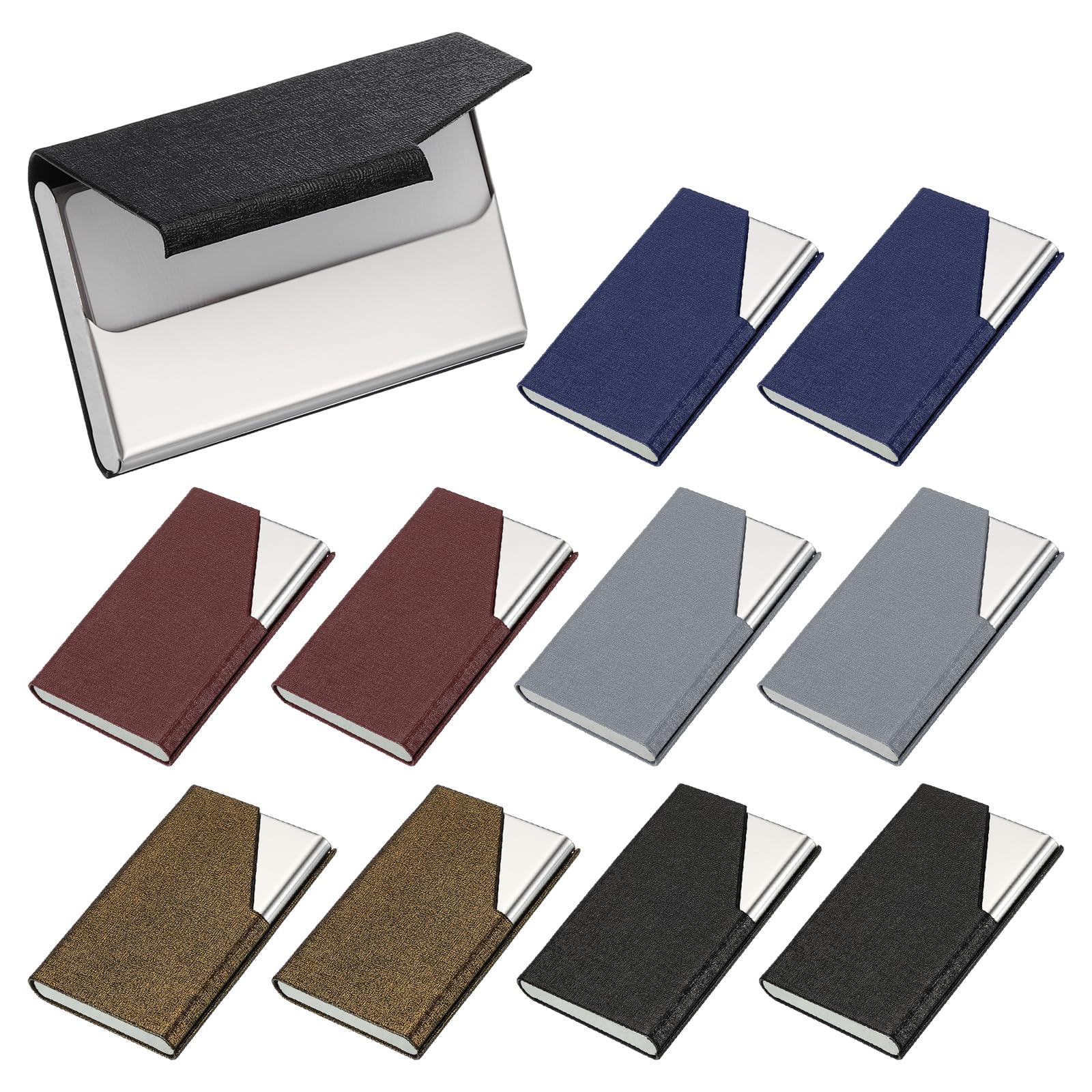 PATIKIL 10Pcs Professional Business Card Holder Case Luxury PU Leather & Stainless Steel Name Card Credit Card Holder for Men & Women with Magnetic