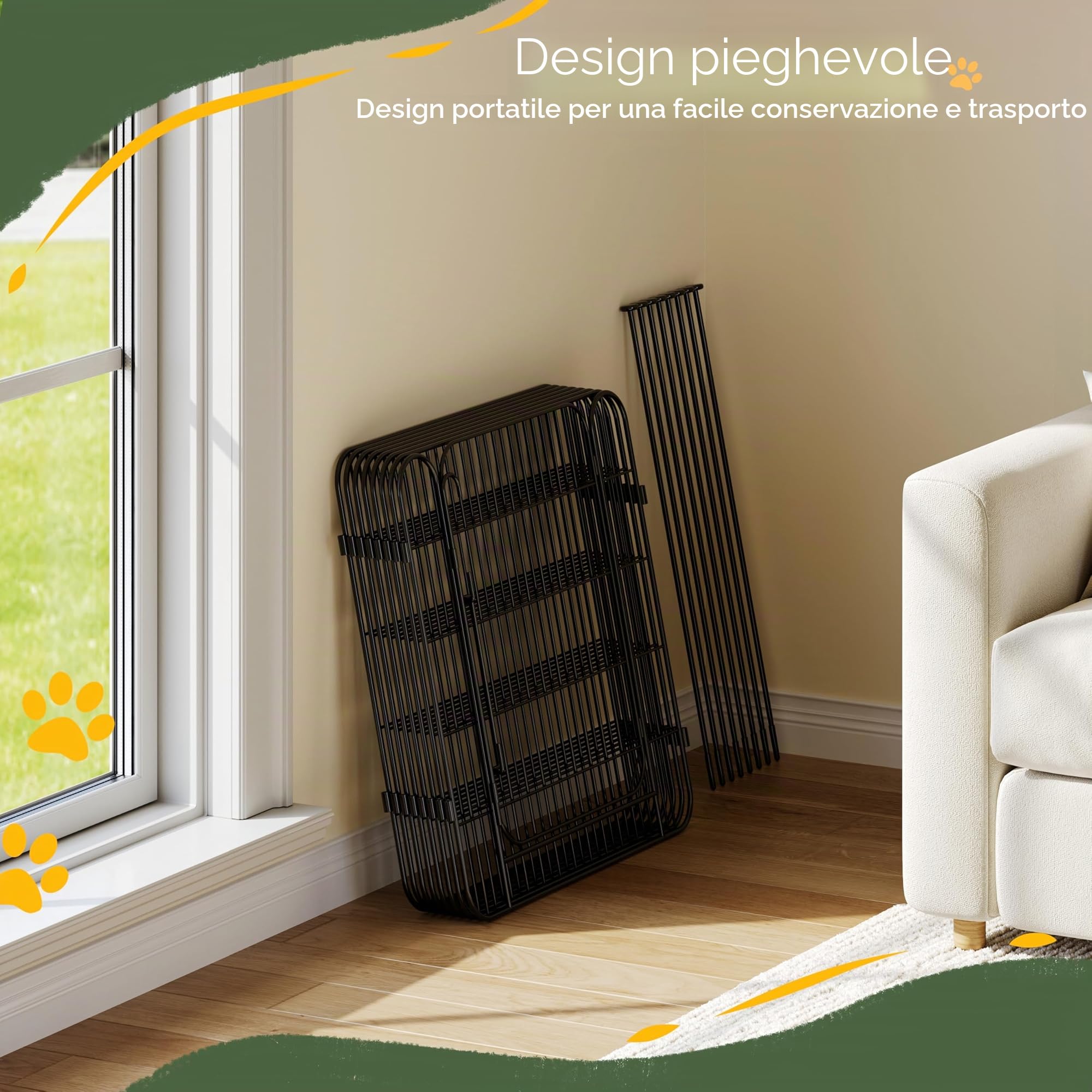 Yaheetech Recinto per Animali Domestici, 8 Pannelli Altezza 60 cm, Pieghevole con Porta per Interno ed Esterno, in Acciaio, per Cani, Cuccioli, Gatti e Conigli
