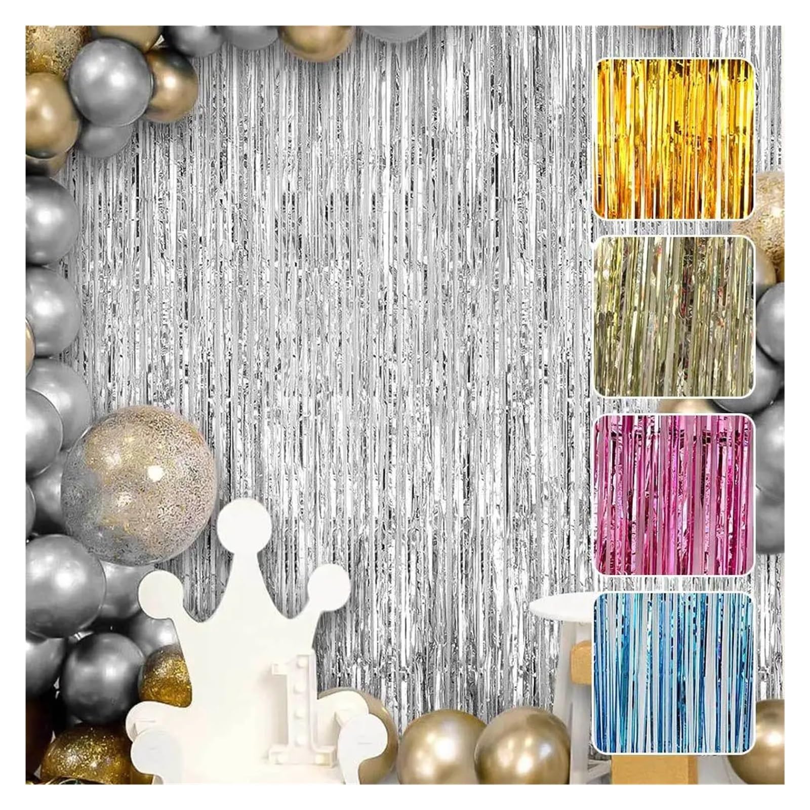 Rideau à Franges en Feuille d'or Rose, 20 pièces/2 mètres, Brillant, for fête d'anniversaire, Mariage, Remise de diplôme, décoration Fond pour Cuisine(Blue)