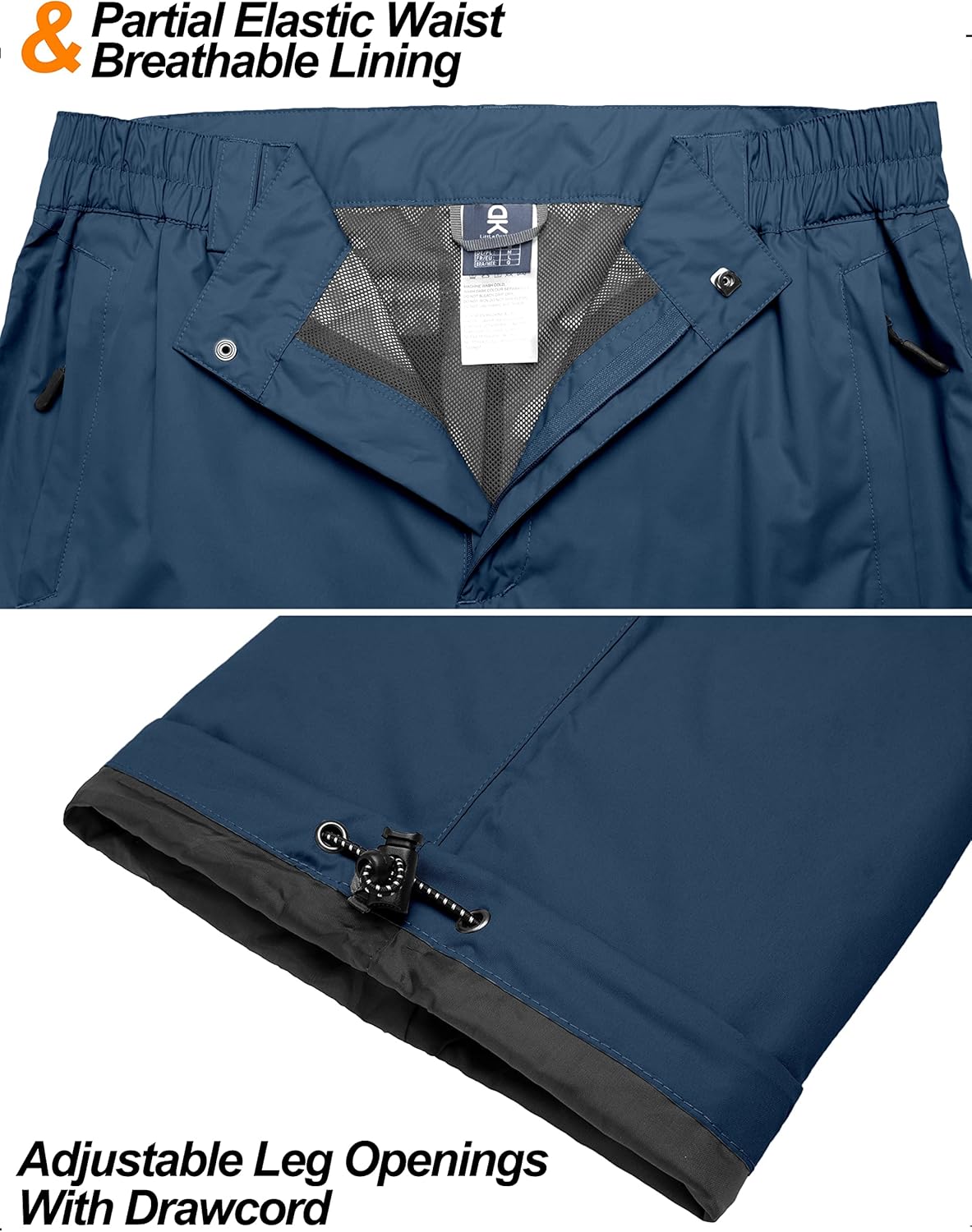 Little Donkey Andy Men's Lightweight Waterproof Rain Pants Breathable Hiking Pant for Outdoor Fishing Deep Blue S - Image 6