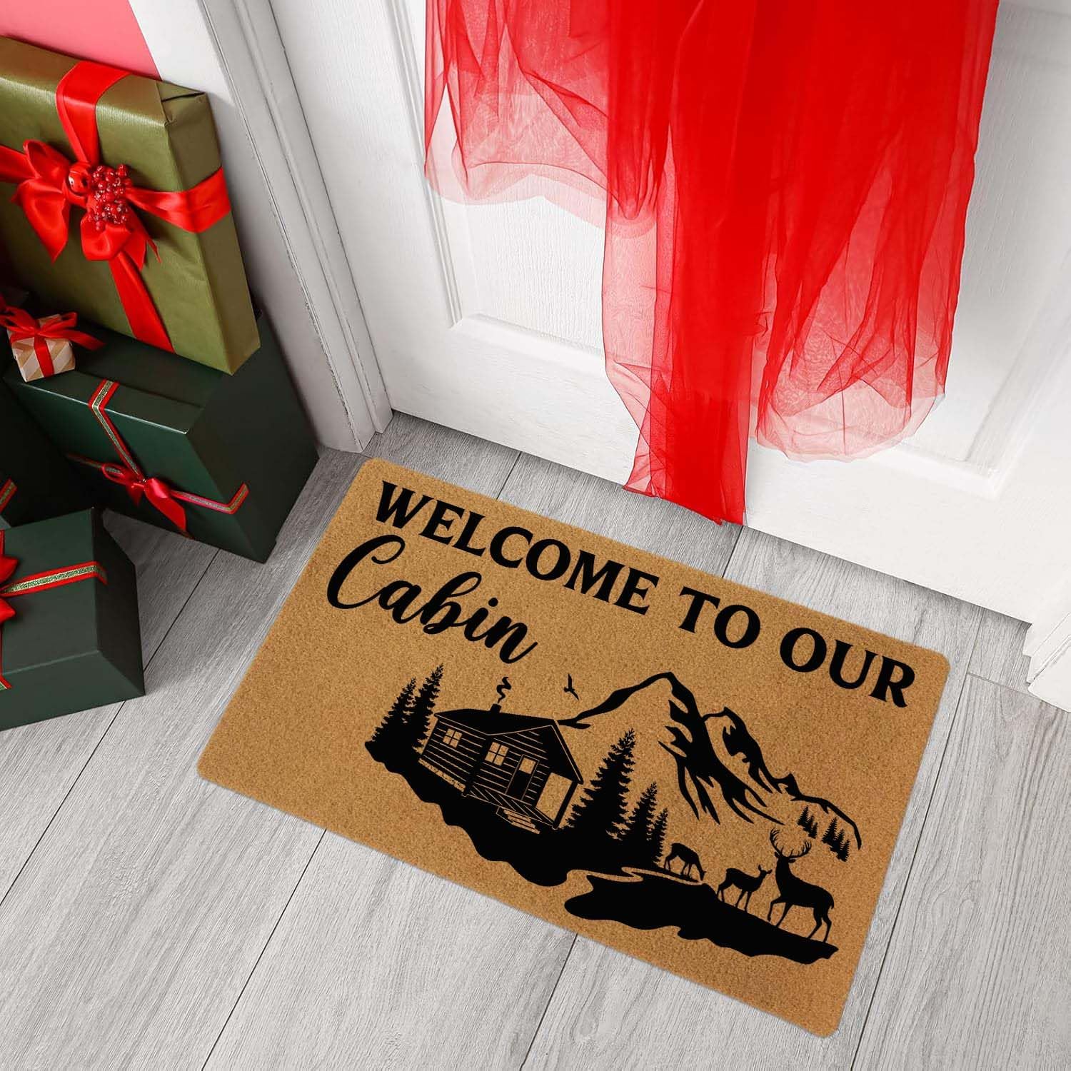 Welcome Door Mat Welcome to Our Cabin Outdoor Indoor Entrance, Low-Profile Floor Mats Non Slip Durable Entrance Rugs for Entry, Patio, High Traffic Areas Front Door, 17" x 29.5"