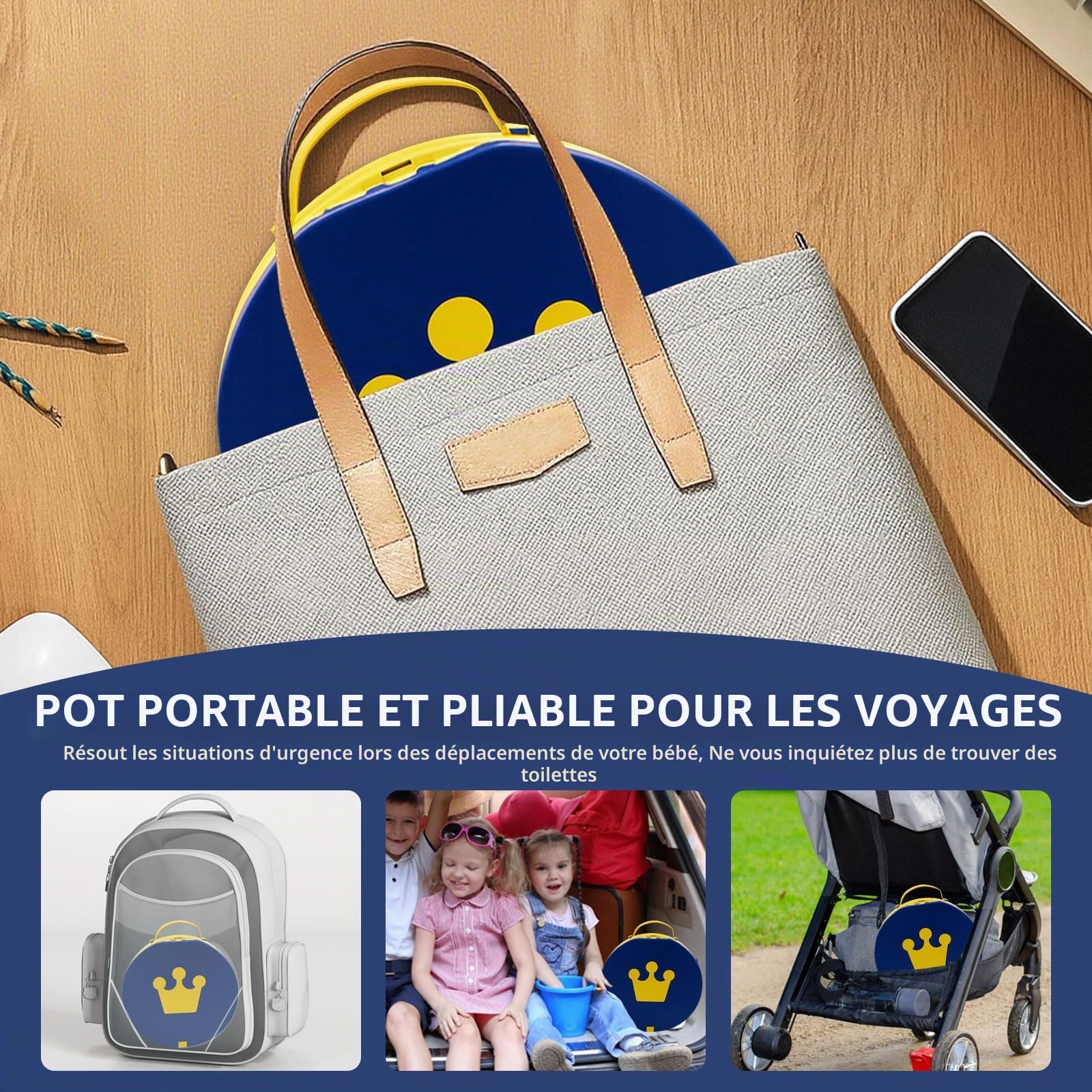 Siège Toilette Pliable, Pot de Voyage pour Enfant, Toilette Portable Enfant, Siège de Pot WC, avec Rouler Sacs, Sac de Rangement, pour Voyages Camping Voiture Plage Excursion Usage Familial