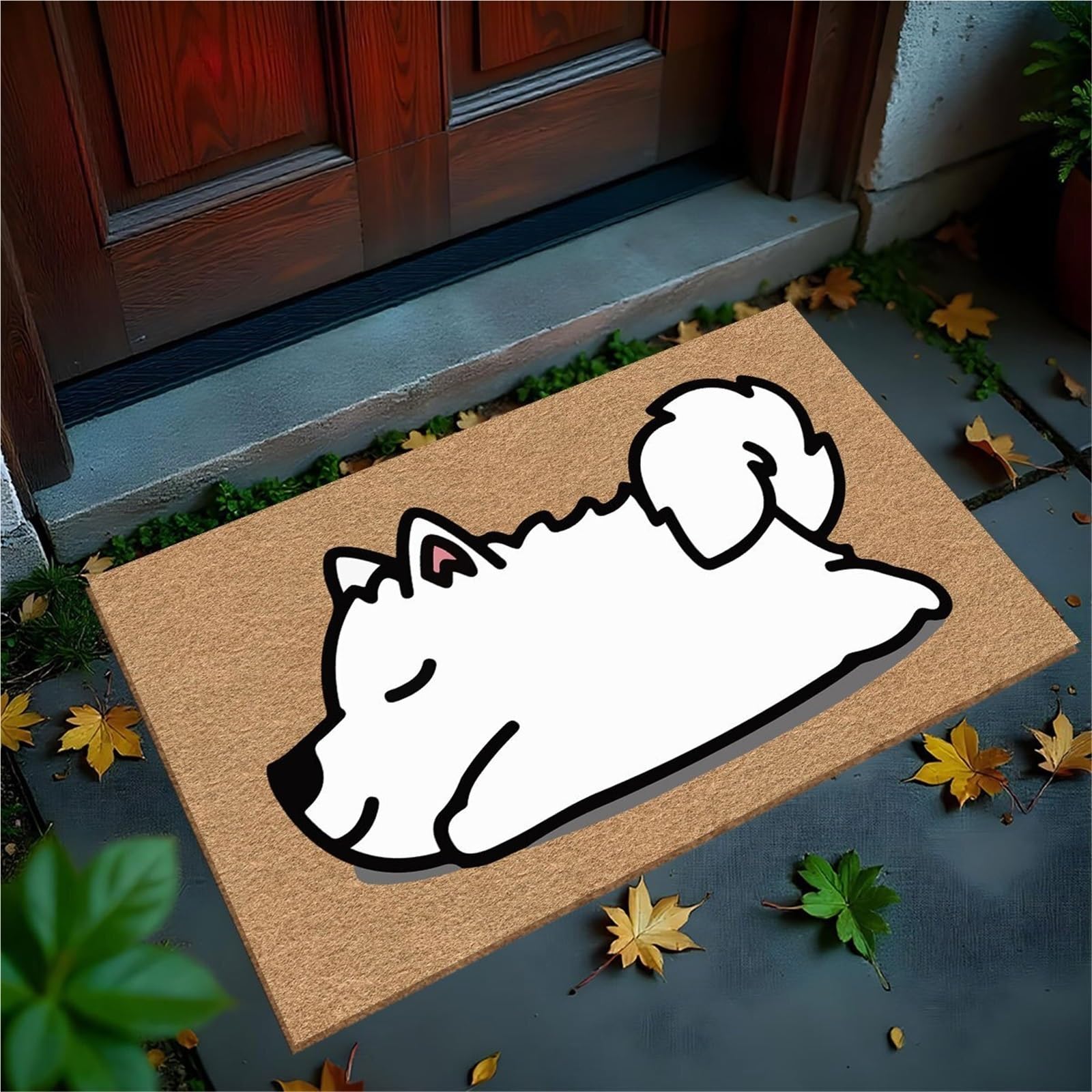 Felpudos Decorativos Felpudo de entrada con estampado perro durmiendo lindo | Alfombra antideslizante de fibra de coco for baño, cocina, varios tamaños(120x160cm)