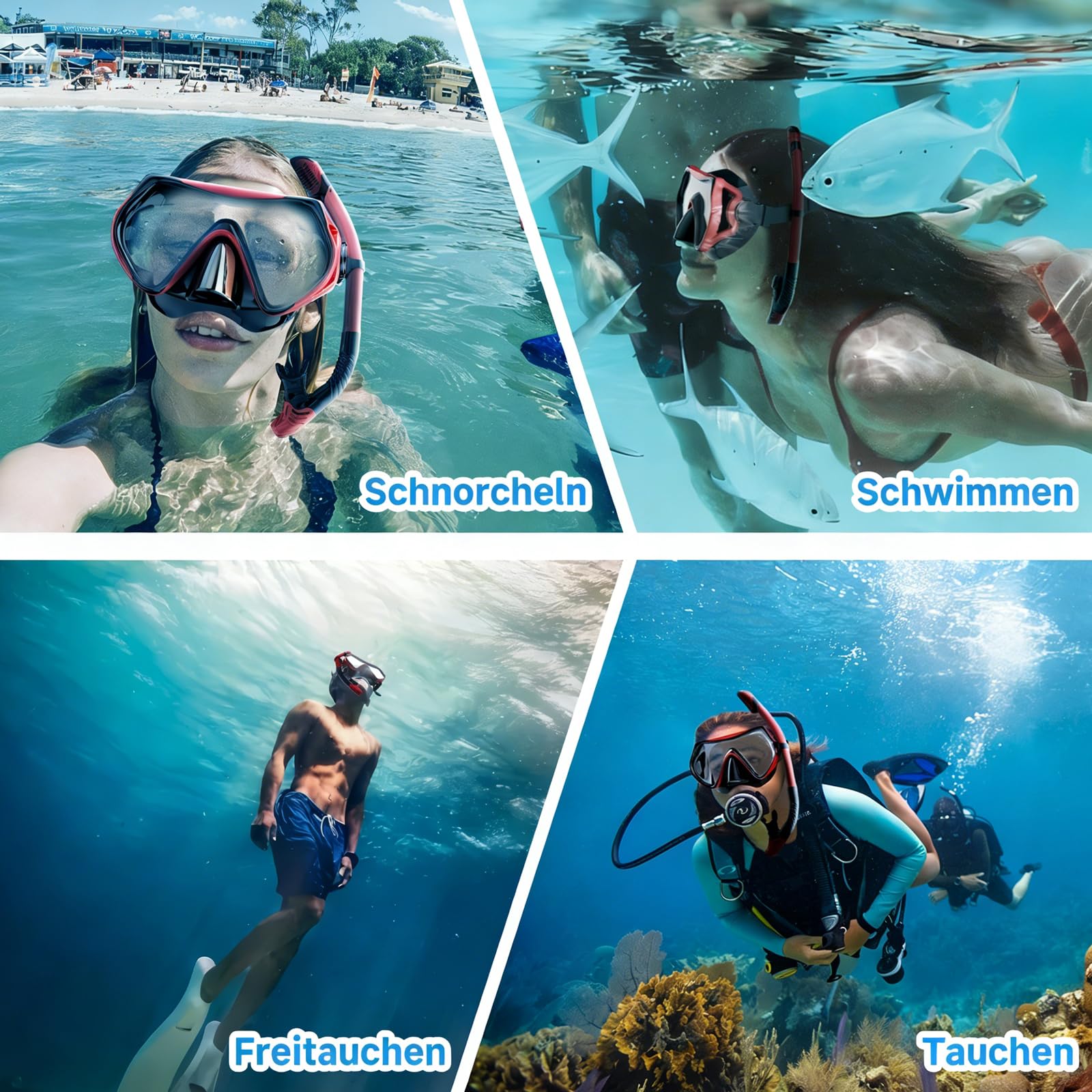 Schnorchelset Erwachsene Trocken mit Maske & Schnorchel Antibeschlag 180°-Panoramablick Schnorchelset Damen Herren zum Schnorcheln Schwimmen Strandurlaub