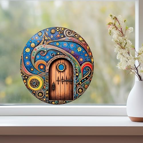 Miniatura 2 de Night Time Starry Sky Fairy Door with Flowers - Adhesivo de pared 3D para puerta de hadas