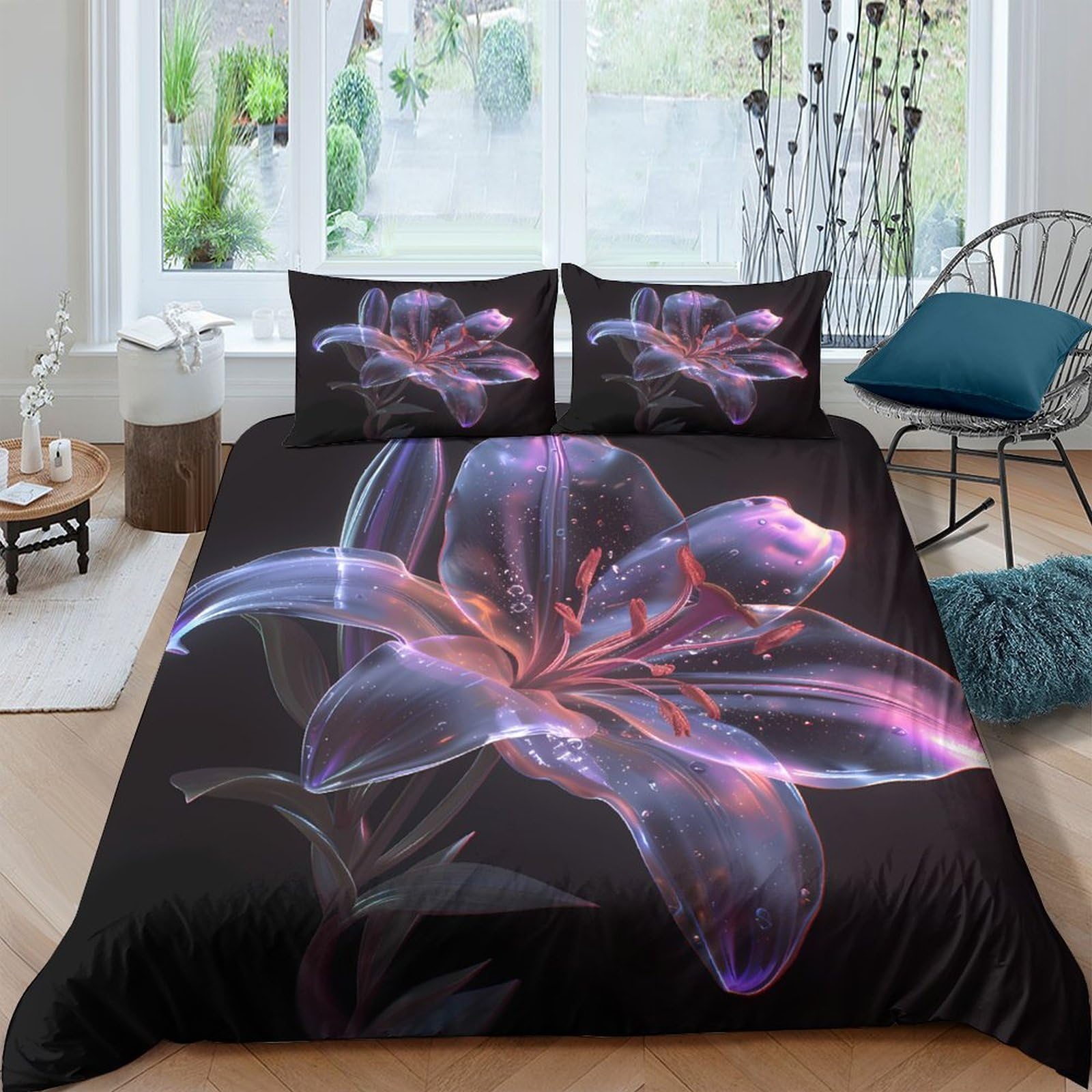 Ctjqhvkz Style-5 3D Printed Purple Lily Fitted Sheet Microfiber Soft Bed Cover For Bedroom Dorm Mattress Protection Decor Single（135X200cm）