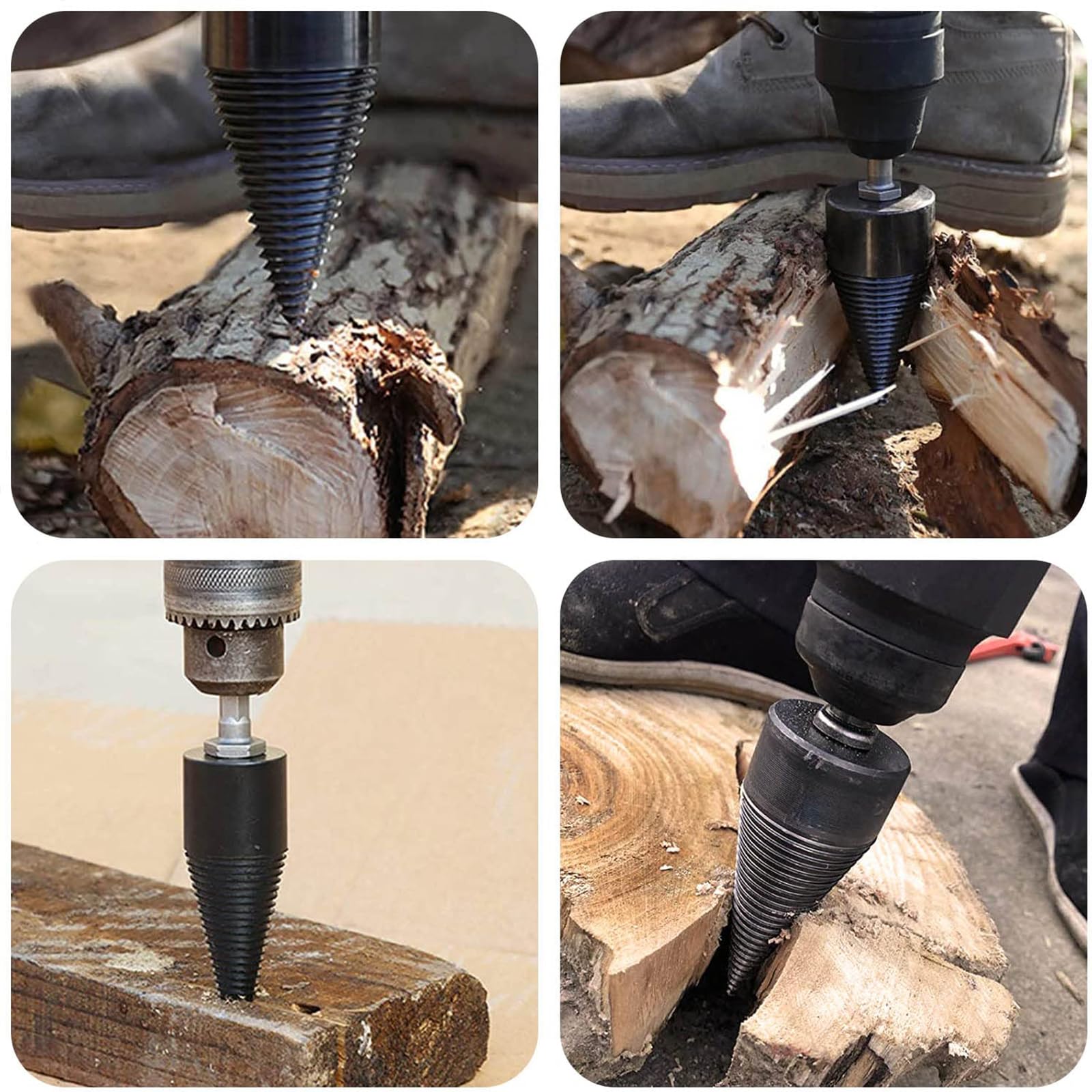Cono de Madera para Cortar Madera, 42 mm Juegos de Brocas, Conos para Troncos, con 3 asas de Taladro, Adecuadas para Divisores de Madera, Divisores de T
