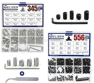 901Pcs Set Screws SAE 304 Stainless Steel + Metric 12.9 Class Alloy Steel Allen Head Socket Hex Grub Screw Set Internal Hex Drive Cup-Point Screws Assortment Kit（M2-M6,4#-40 to 1/4-20）