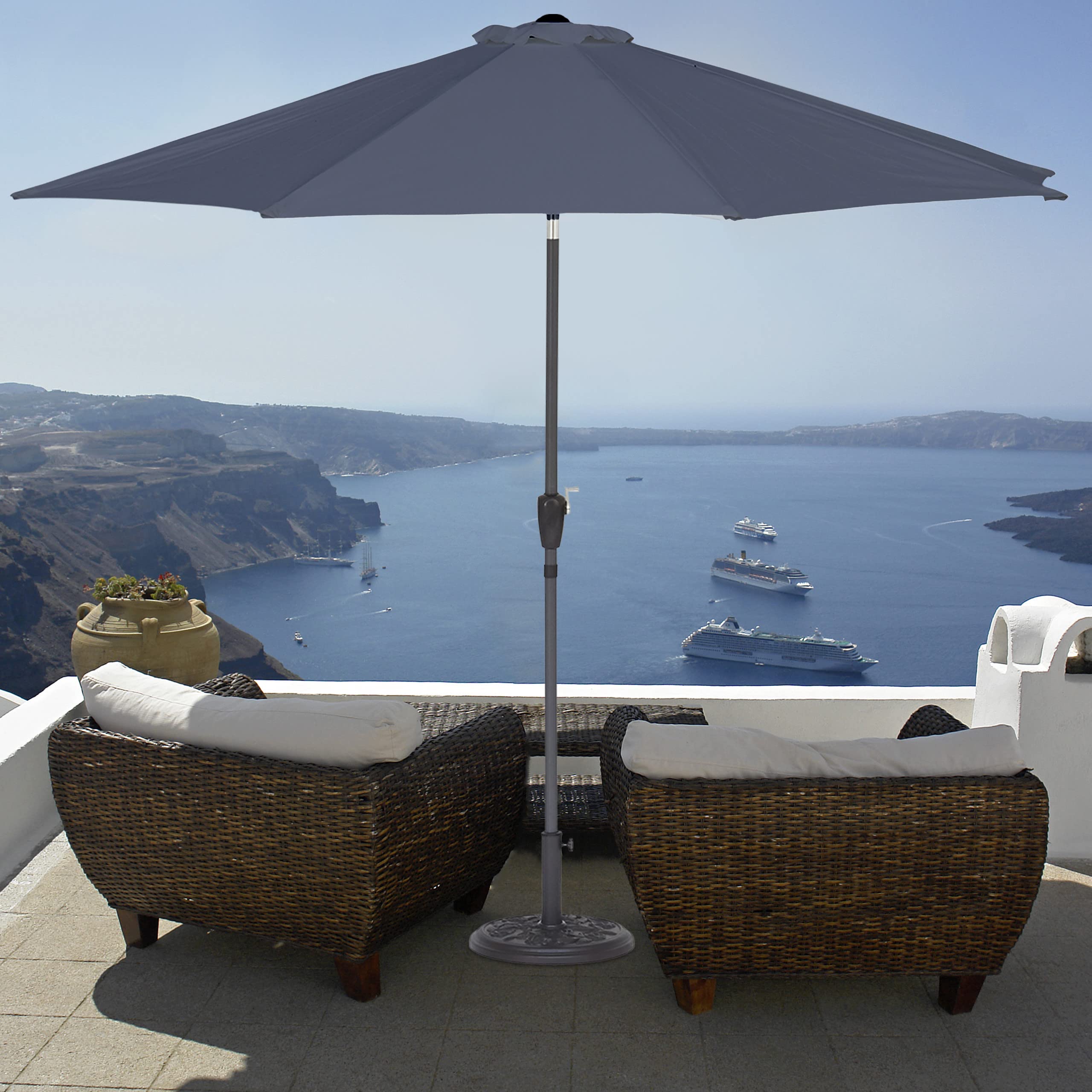 Relaxdays Sonnenschirm, Ø 300 cm, knickbar, mit Kurbel & Schutzhülle, runder Gartenschirm, Balkon, Terrasse, anthrazit