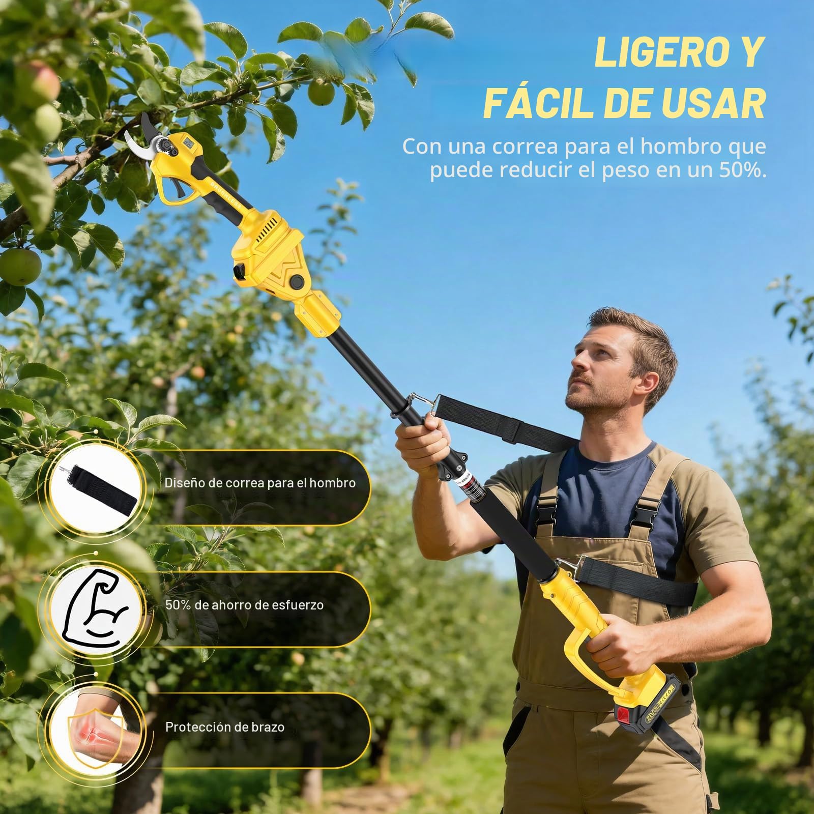 Mini motosierra y podadora eléctrica 4 en 1 con pértiga, alcance máximo de hasta 4,2 m, motor sin escobillas de 1000 W y 2 baterías de 2,0 Ah, motosierra a batería, para jardinería