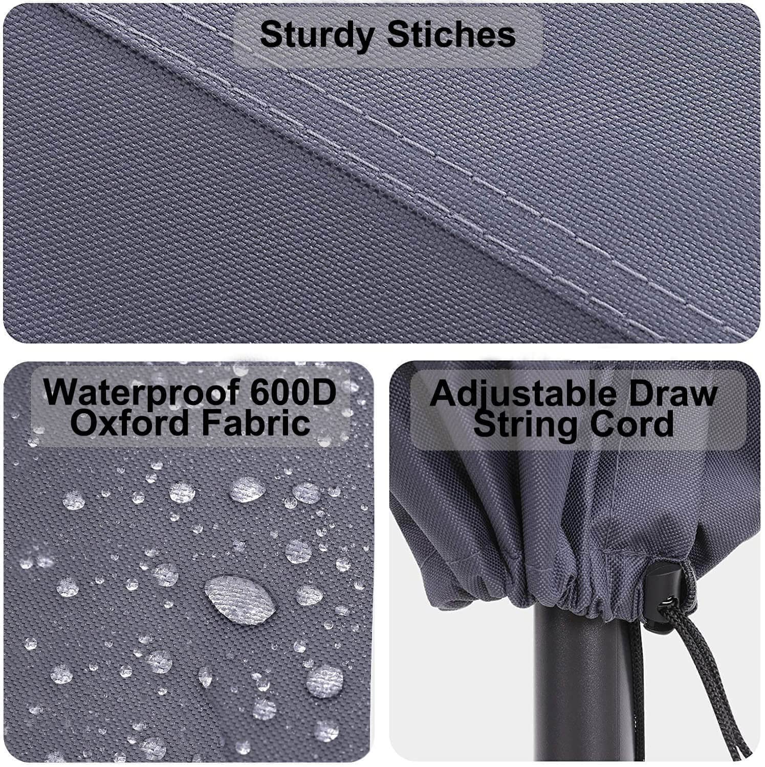 RICHIE Parasol ogrodowy patio, średnica 2-3 m, 153 x 30 x 30 cm, wodoodporny, odporny na rozdarcie, powłoka PCW 600D Oxford, szary
