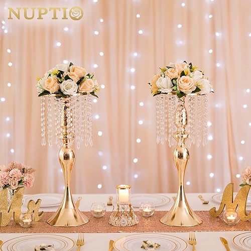 Miniatura 2 de 6 piezas de 21.3 pulgadas de alto soporte de flores de cristal para boda, camino de plomo, soporte alto para flores, centro de mesa, candelabro de