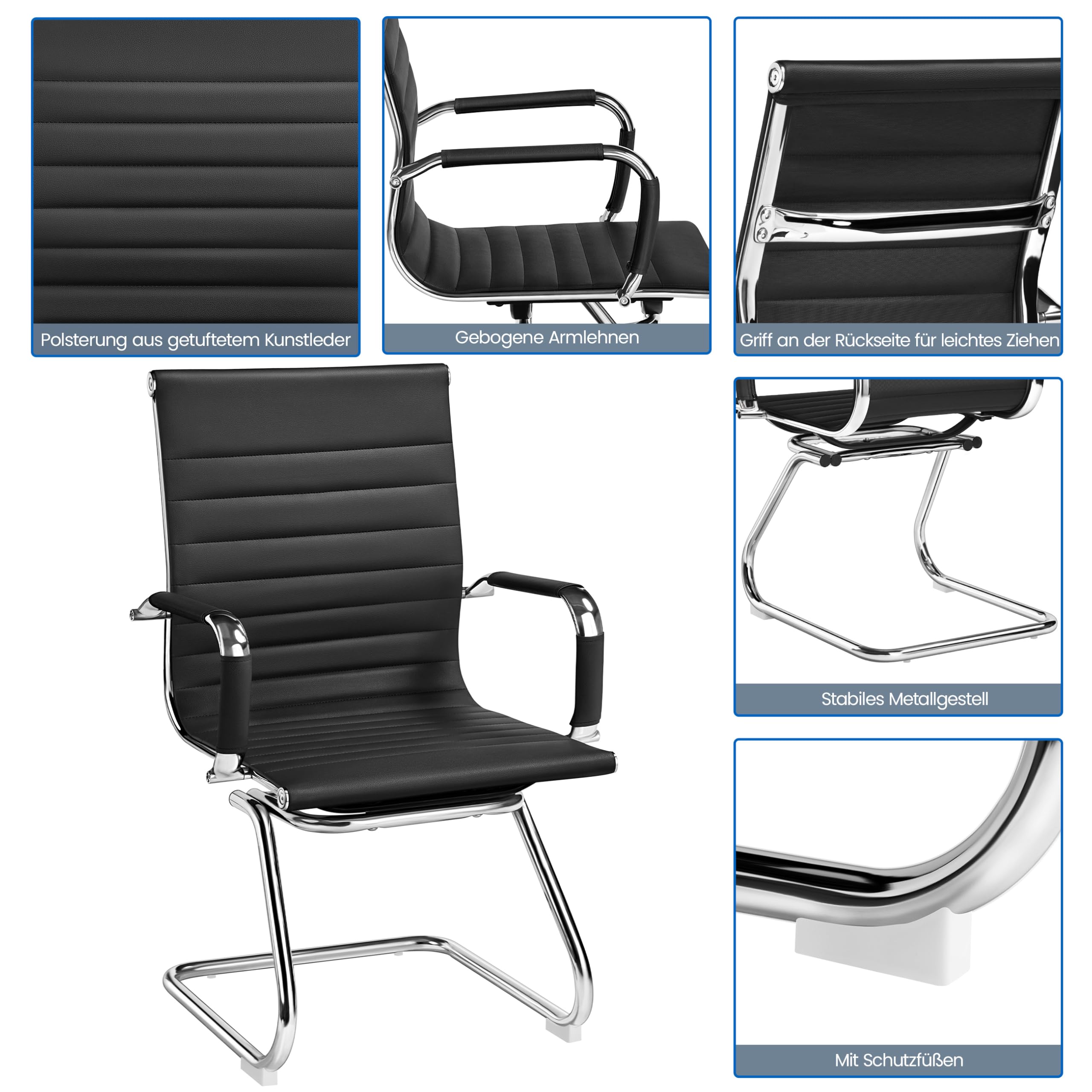 Yaheetech Besucherstuhl Konferenzstühle freischwinger stühle mit armlehne Bürostühle Esszimmerstuhl 2 Stück für Konferenz-Raum/Wartezimmer/Büro/Esszimmer Schwarz
