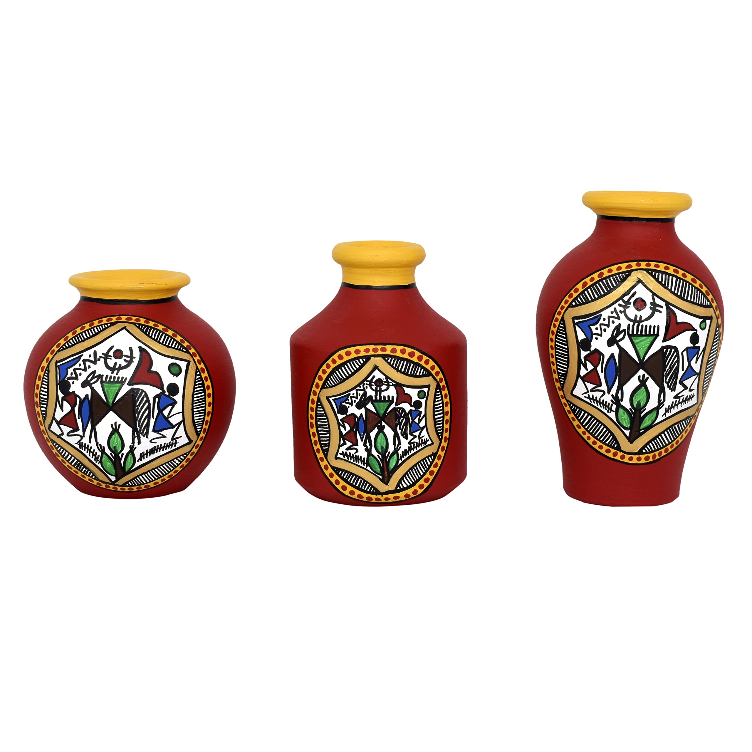 Vintage Warli Terracotta Pots - 3 Piece Combo -10 Vintage Warli Terracotta Pots - 3 Piece Combo -10