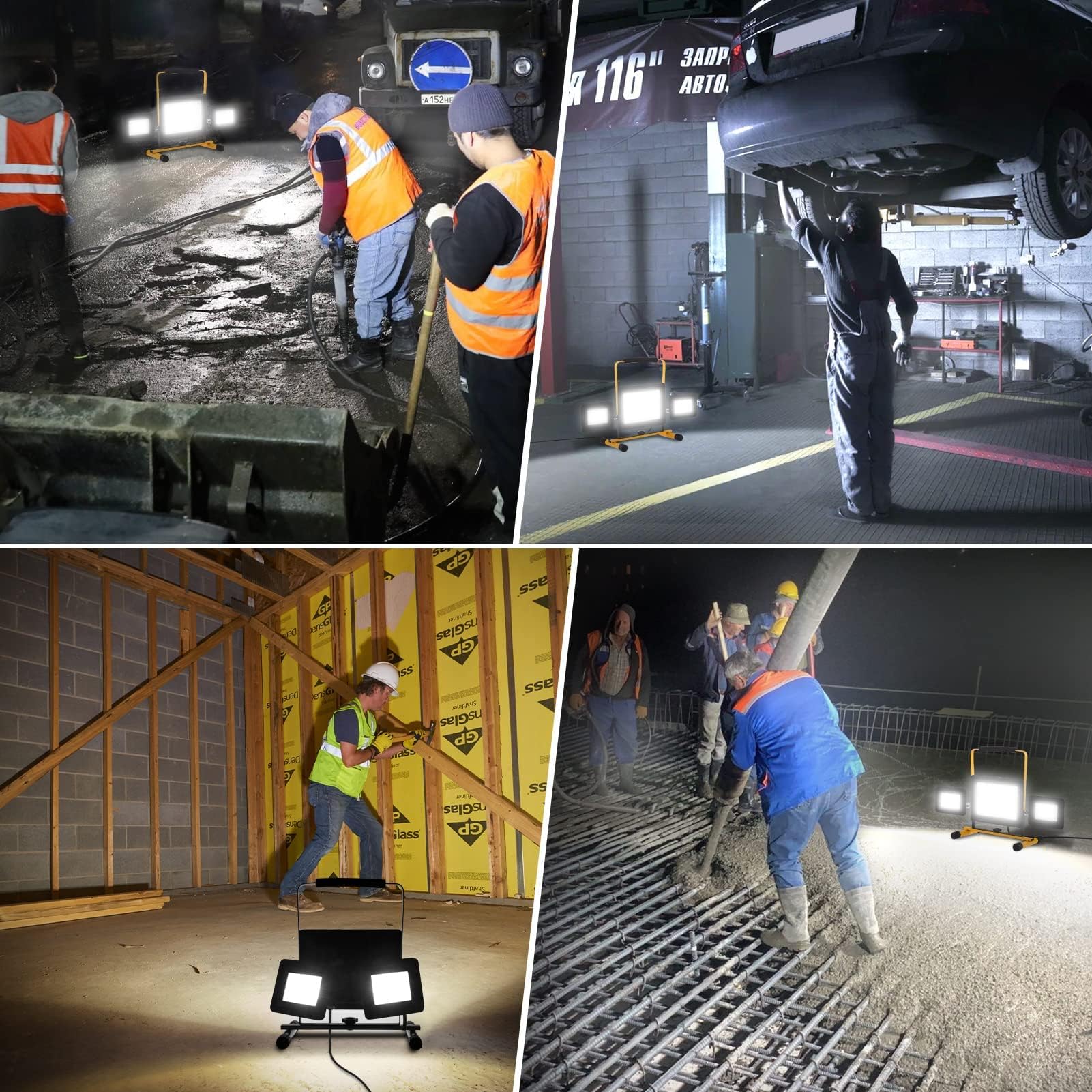 Viugreum Projecteur Led Chantier 100w 8000LM Luminaire Exterieur à Trois Têtes Avec Prise Câble de 3M Étanchéité IP65 Blanc Froid 6500K Portable Lampe Chantier pour Atelier Garage Construction