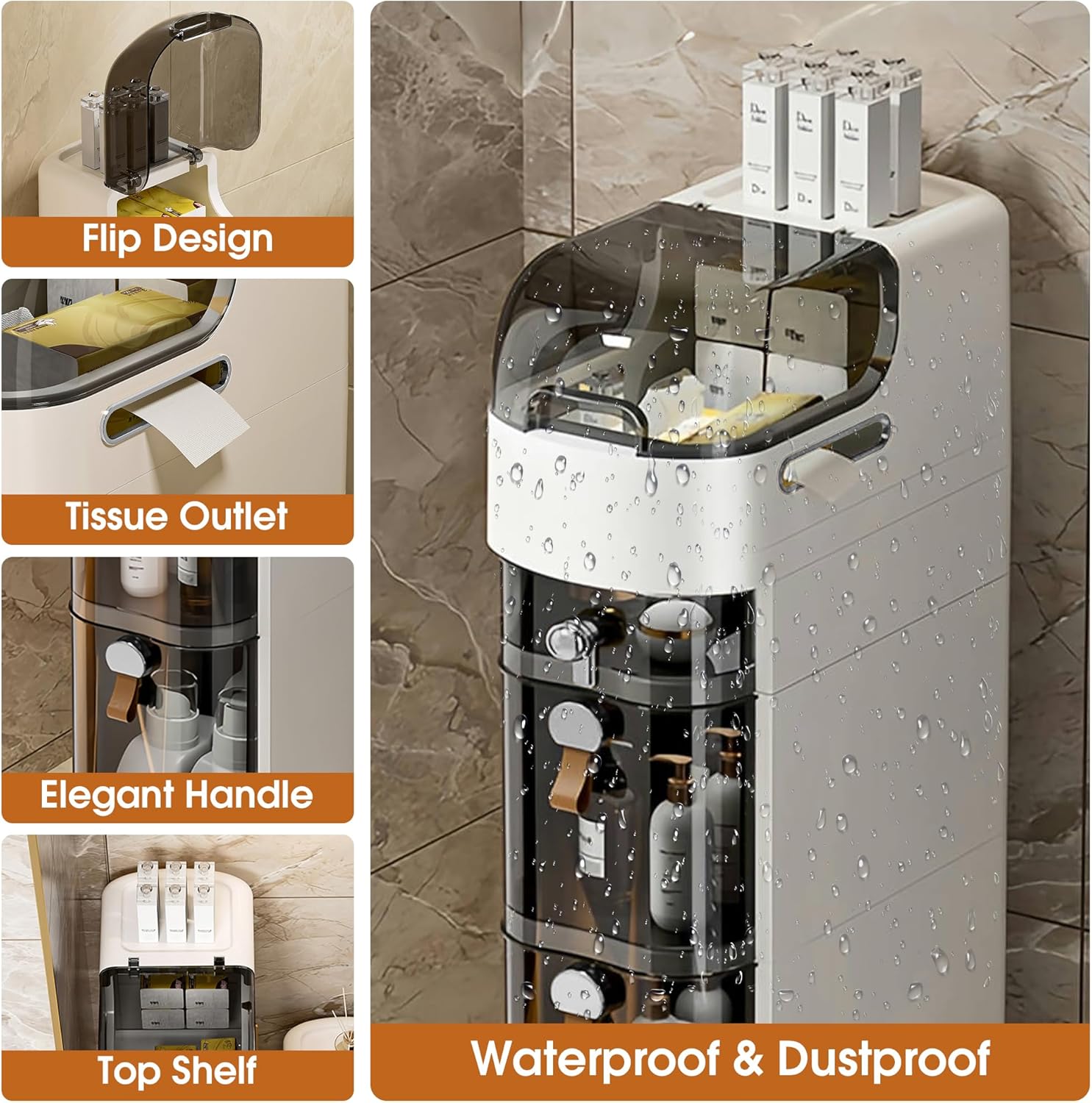 Slim Bathroom Storage Cabinet, Narrow Cabinet Dresser with Toilet Paper Storage, for Small Spaces, Kitchen, Laundry, Office, Bedroom, 3 Drawers