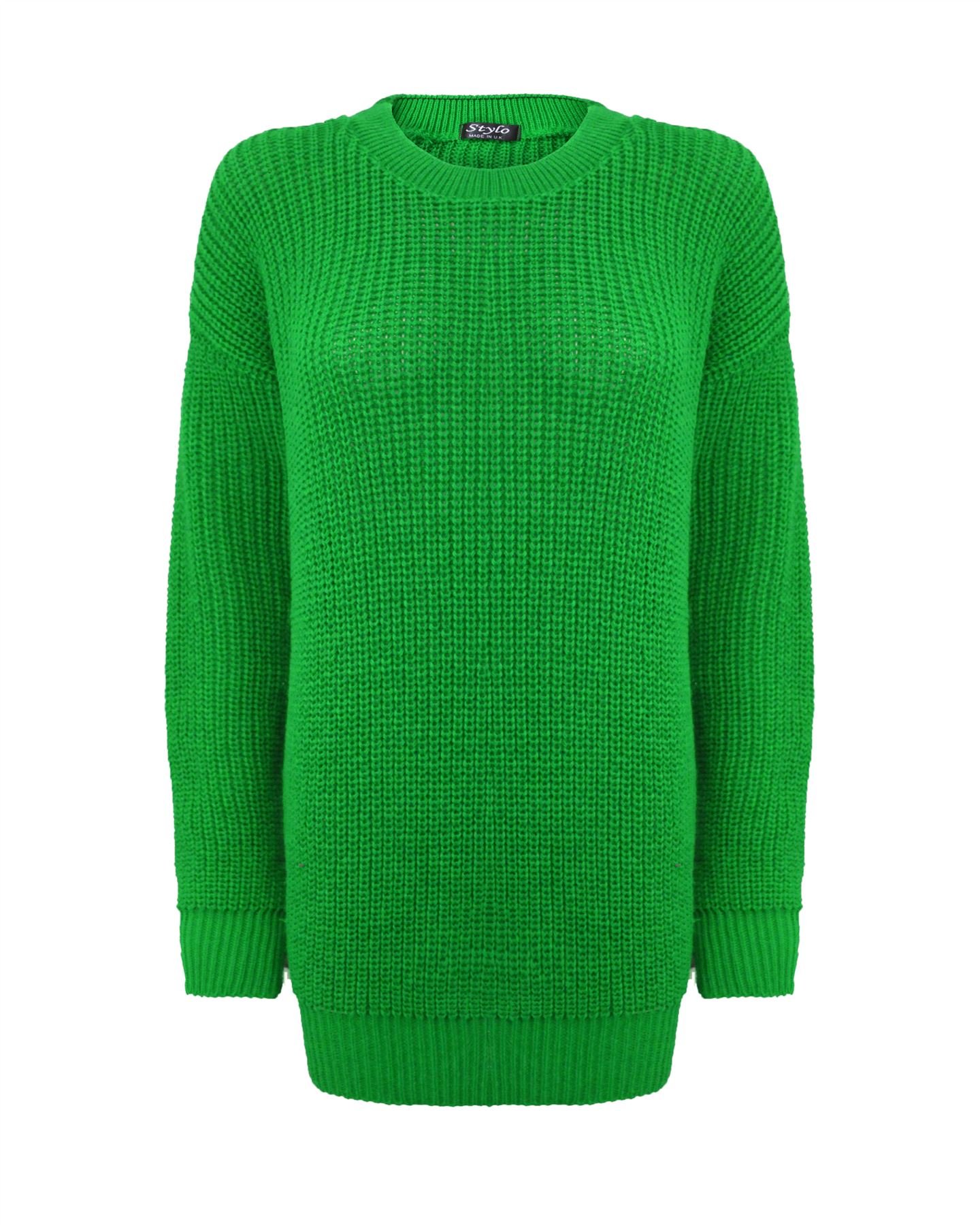 Top Vendor Women's Jade Green New Oversized Long Sleeve Knitted Baggy Jumper Sweater Crew Neck Pullover Top[,Lxl]