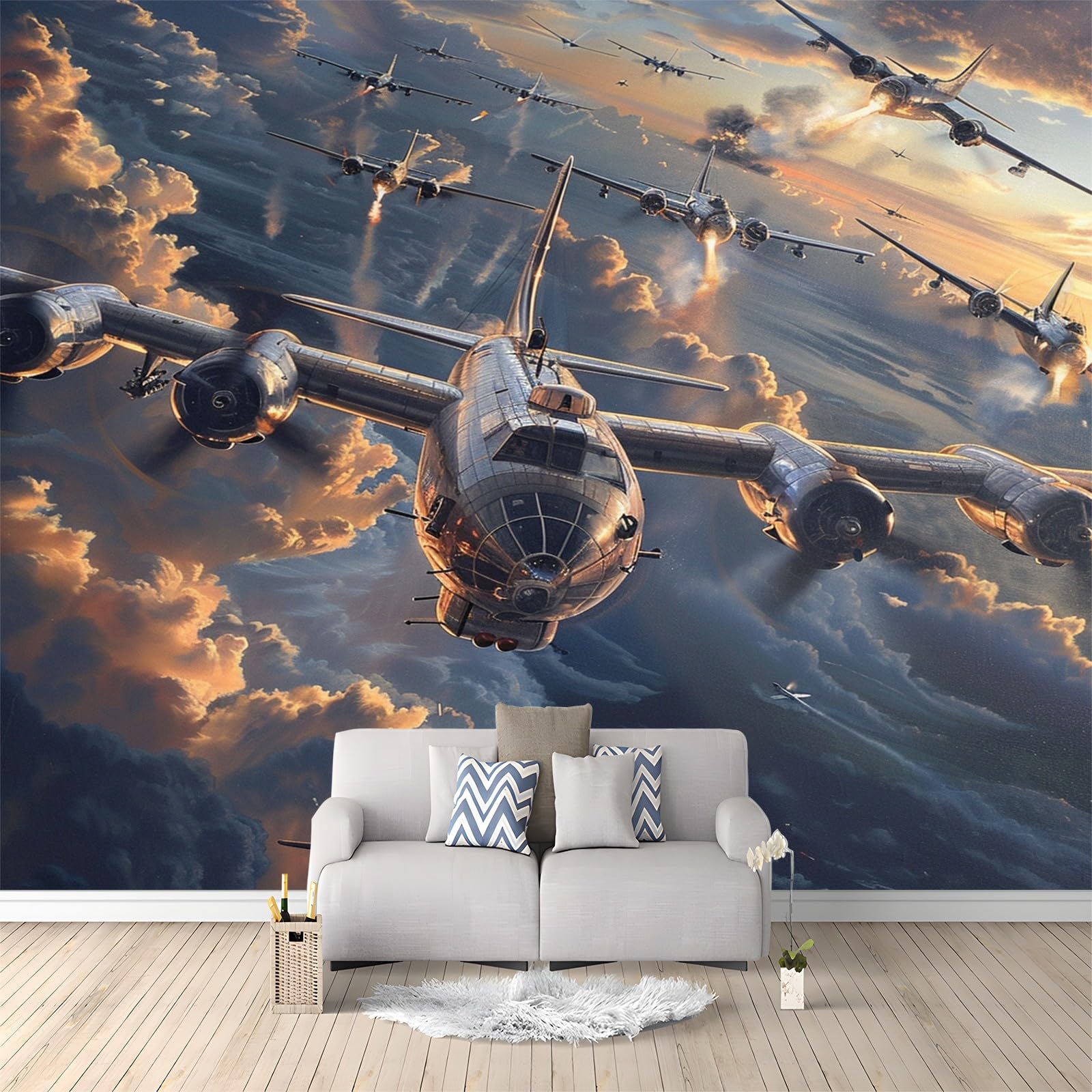 Non-Woven Photo Wallpaper Army Aircraft Wall Mural 150 x 105 cm Photo Mural, Bedroom Wall Mural Decoration Wall Covering Design