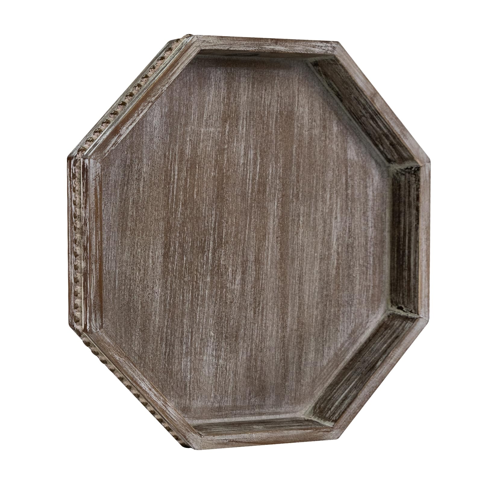Bandeja decorativa de madera, bandeja pequeña para servir con cuentas de madera, bandeja grande de granja para otomana, encimera, mesa de café, 13 x 13 x 1.6 pulgadas (marrón retro)