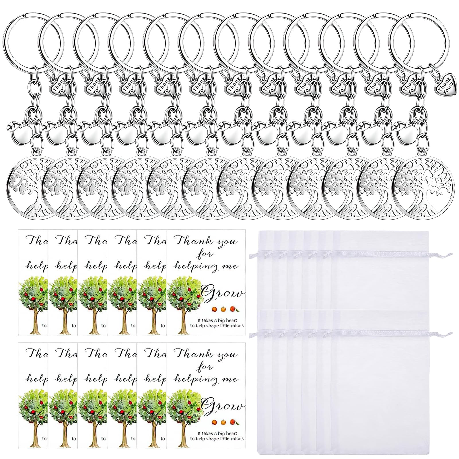 12 PCS Thank You Teacher Keyring with Card, Thank You Teacher Gifts, Teachers Appreciation Gifts, Leaving Presents und Retirement Gift for Teachers, Secondary/Elementary Nursery Thank You Gift