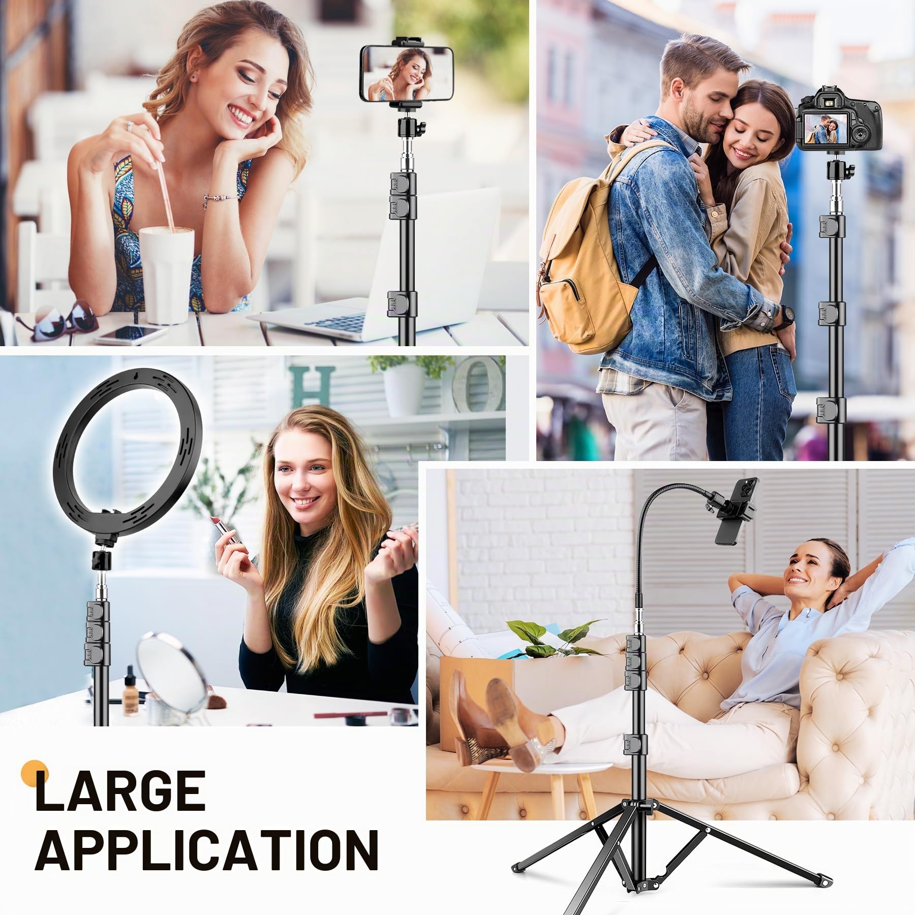 Victiv 224cm Haute Trepied Smartphone, Trépied Téléphone en Aluminium avec Col de Cygne Réglable, Télécommande, Support Telephone, Extensible Trépieds Appareil Photo avec Rotule à 360° pour DSLR Canon