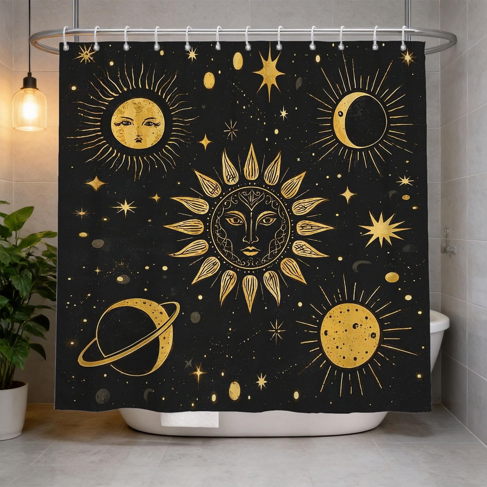 Hongduo 3D Astrology Tarot Shower Curtain for Stalls Bathtubs Cartoon Bathroom Decor Shower Curtain Set Polyester Fabric Waterproof 200x200cm/79X79 Inch with Hooks