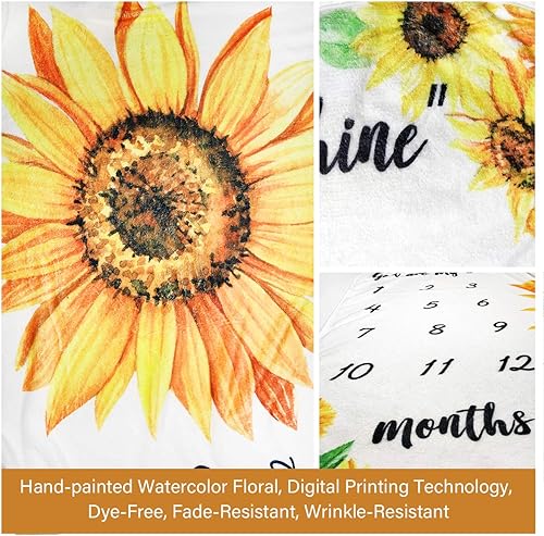 Miniatura 7 de Manta mensual de hito para bebé niña, manta de girasol para recién nacido, regalo personalizado para ducha, decoración floral de guardería,