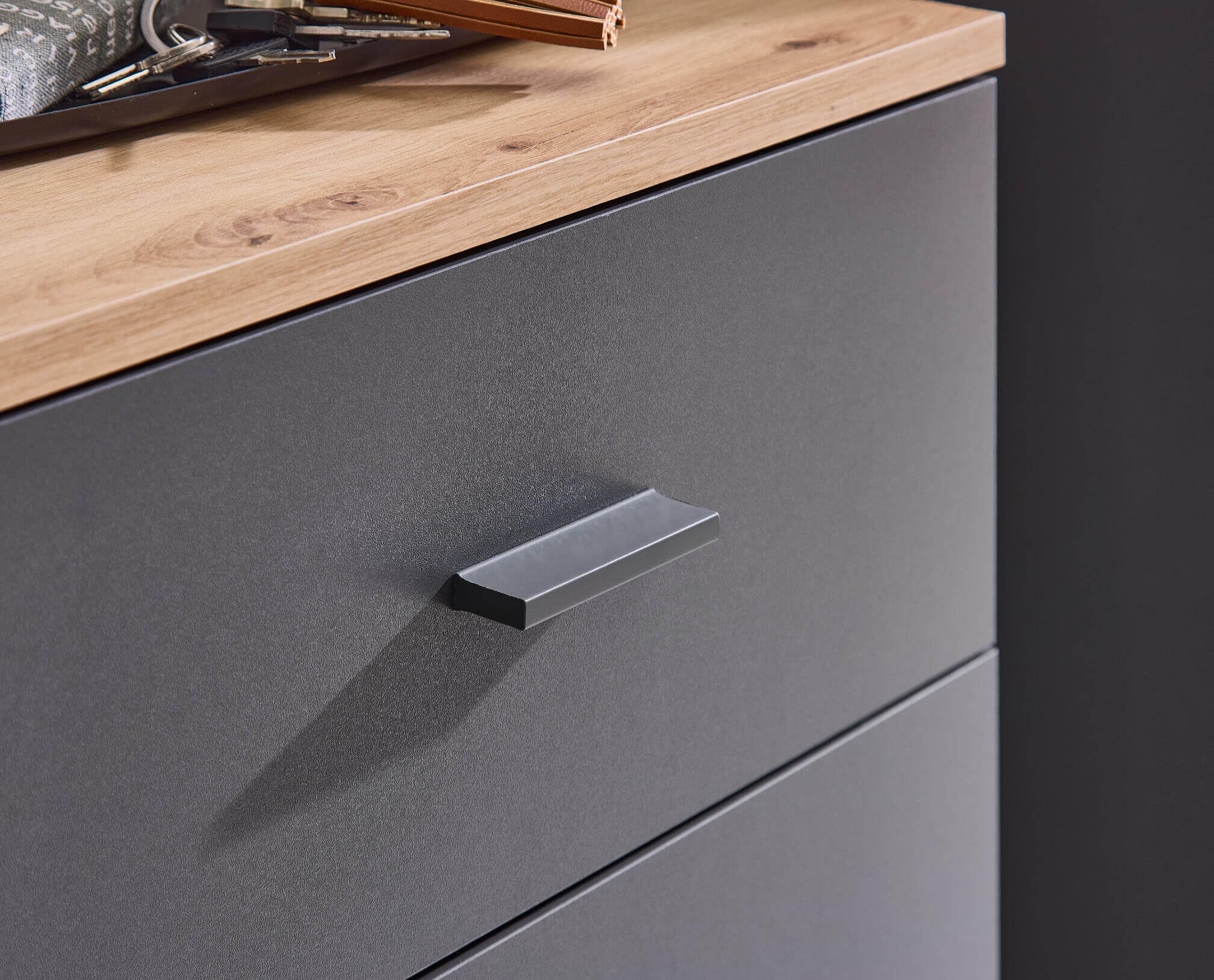 Garderoben-Set Como anthrazit/Artisan Eiche Nb. Flurgarderobe Wandgarderobe Paneel + Schuhschrank + Spiegel optional mit Hochschrank