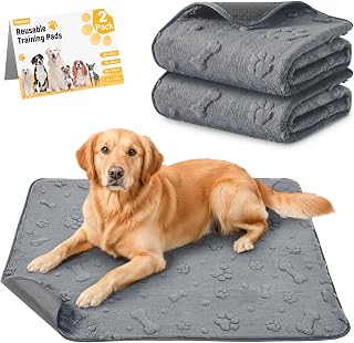 waschbare Welpenunterlagen 2er-Pack, Wiederverwendbare supersaugfähige Hunde PIPI Matten, wasserdichte rutschfeste Trainings- und Wurfunterlagen mit Pfoten-/Knochenmuster – 90×100cm
