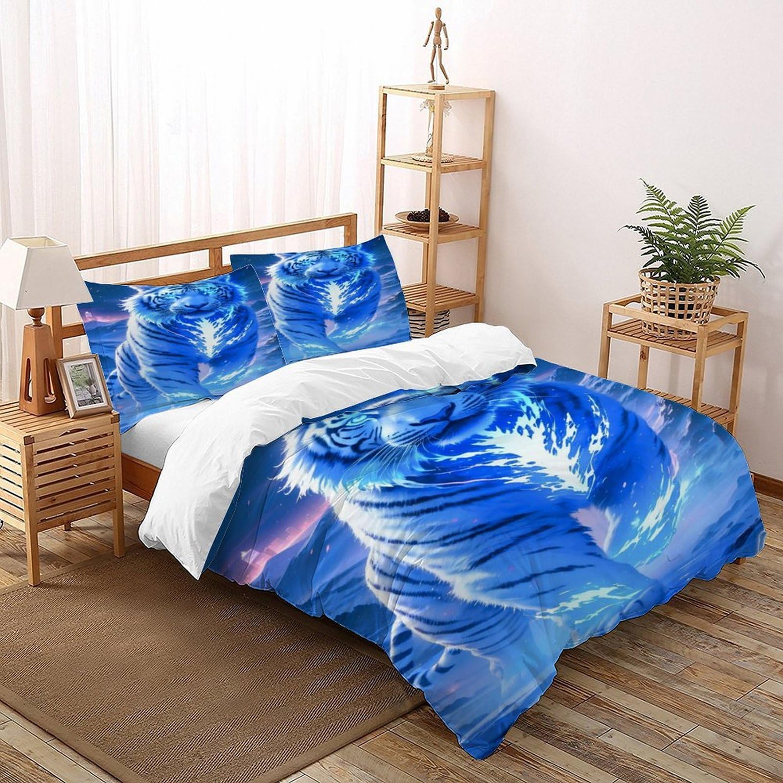 Housse de couette tigre blanc 200x200 pour une ambiance nature et jungle dans la chambre