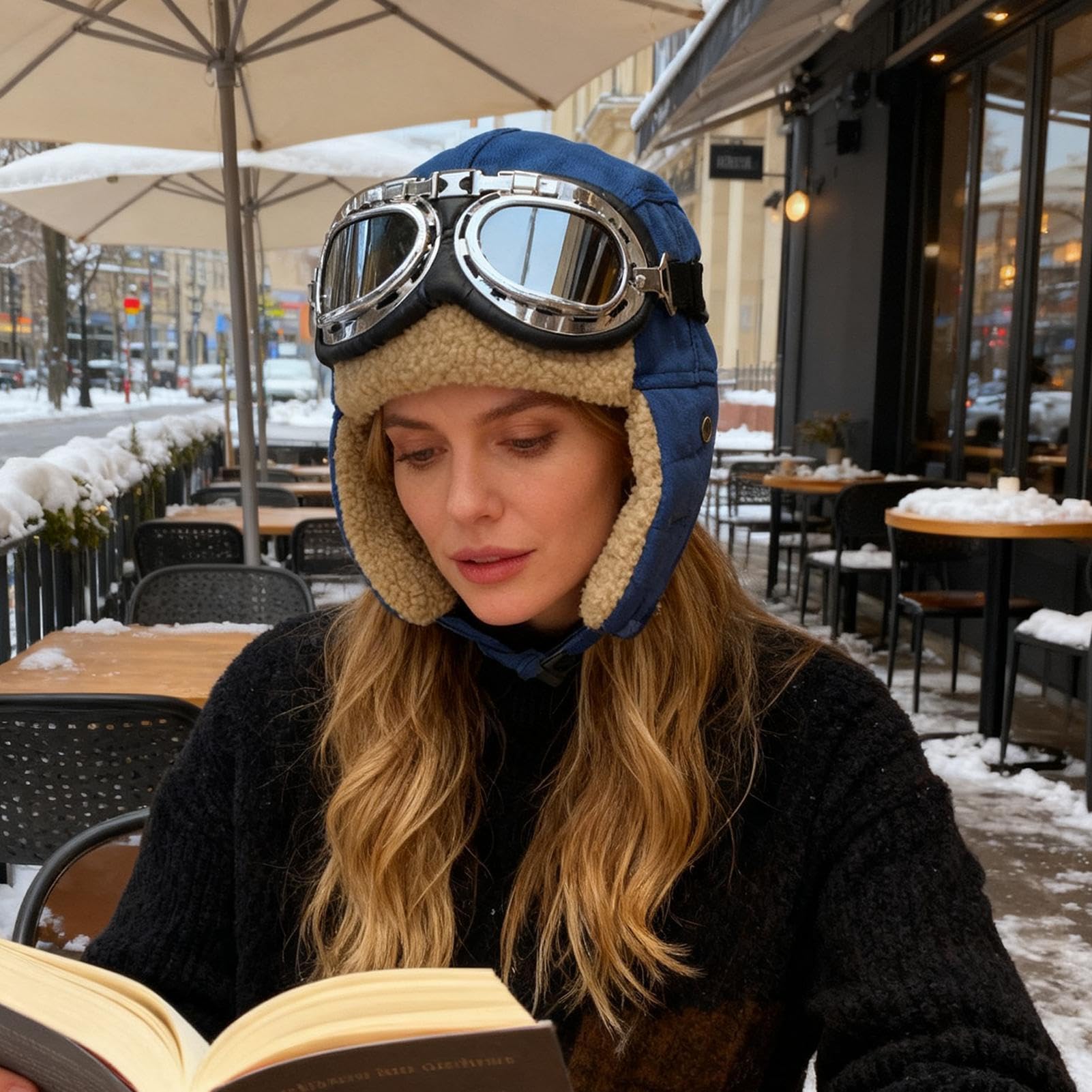Casque Aviateur Style Rétro Et Lunettes - Casque Épais Chaud Coupe-Vent Avec Protection Des Oreilles Pour L'Hiver | Casques Aviateur Unisexe Pour Cyclisme, Ski, Alpinisme Et Sports De Plein Air | Incl