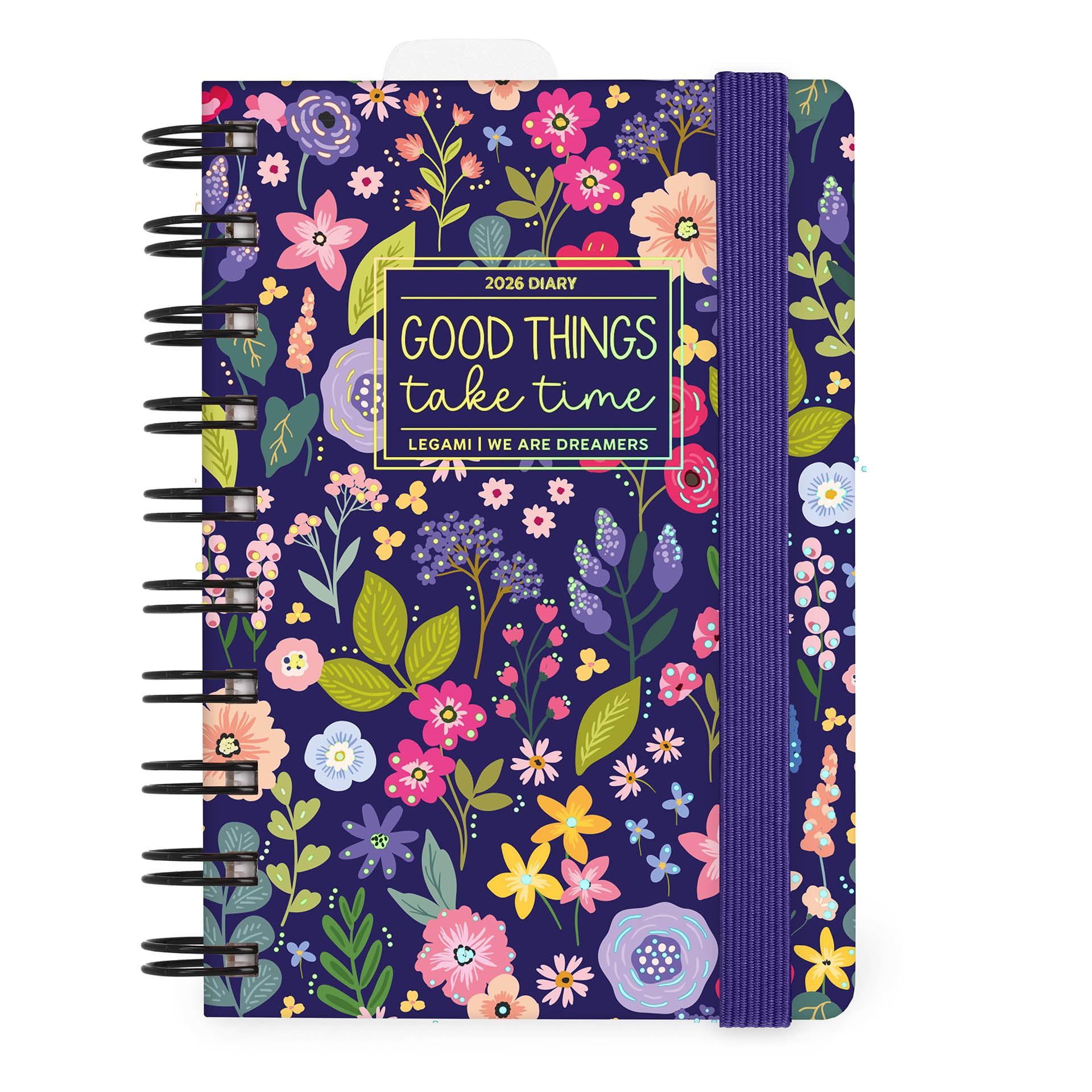 Legami Agenda journalier Spiralé Small 2026 Flowers 12 mois 8,5 x 13 cm papier FSC
