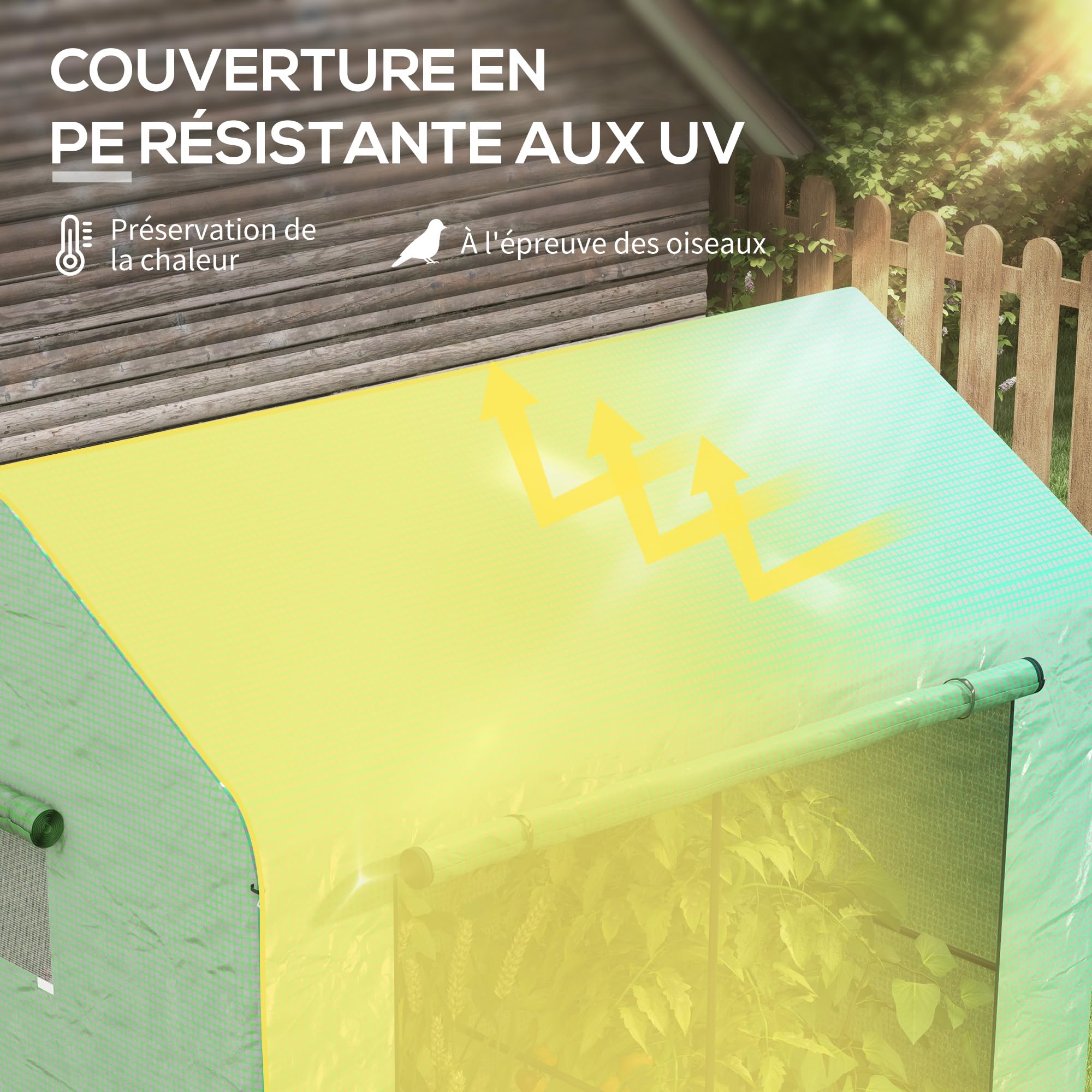 Outsunny Serre de Jardin PE, Serre de Balcon, bâche renforcée 135 g/m², châssis en Acier, Porte zippée Enroulable, pour légumes Plantes Fleurs, intérieur et extérieur, 200 x 140 x 200 cm, Vert