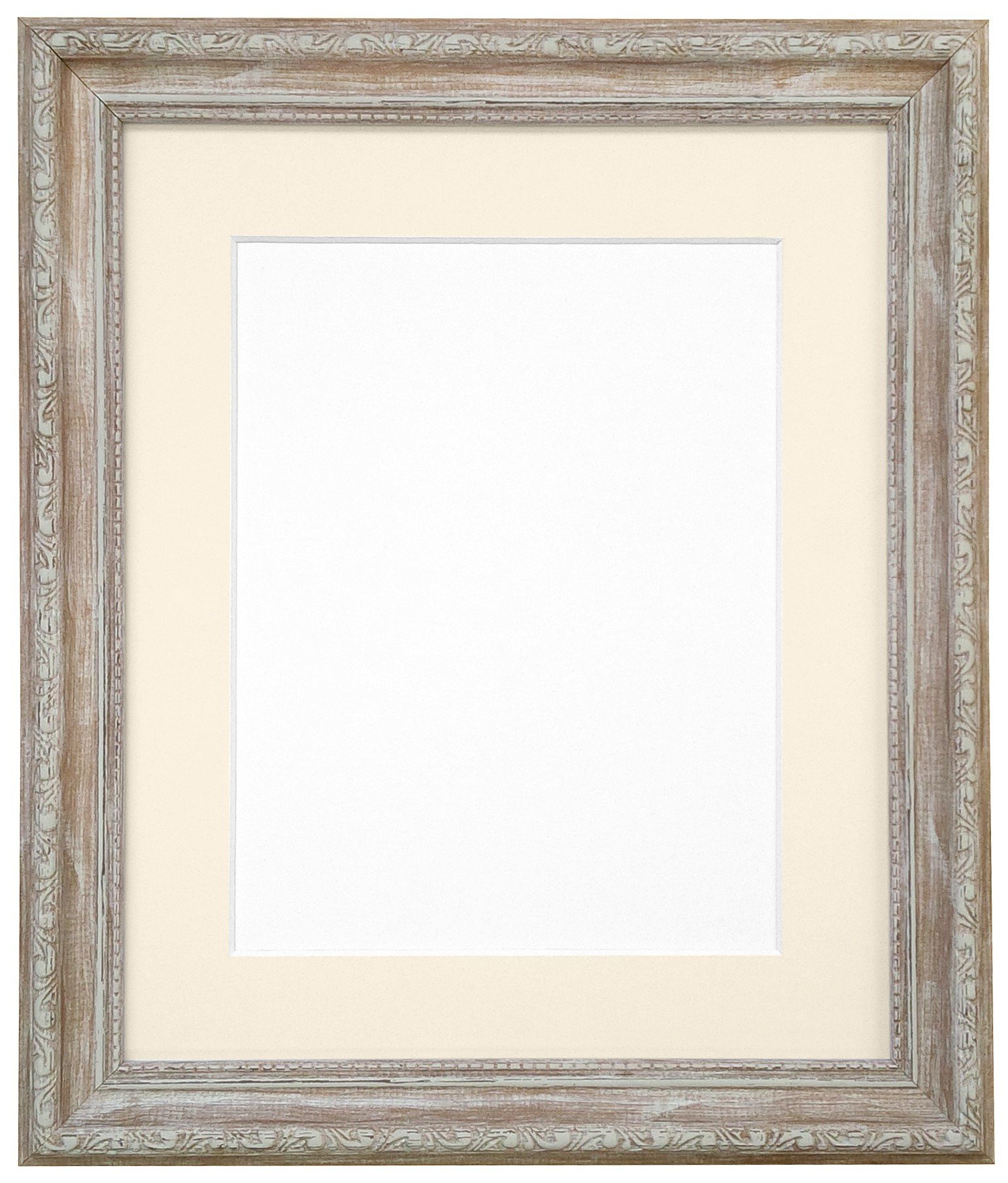 FRAMES BY POST Shabby Chic Distressed Wood Picture Photo Frame with Ivory Mount A2 for Picture Size A3 (Plastic Glass)